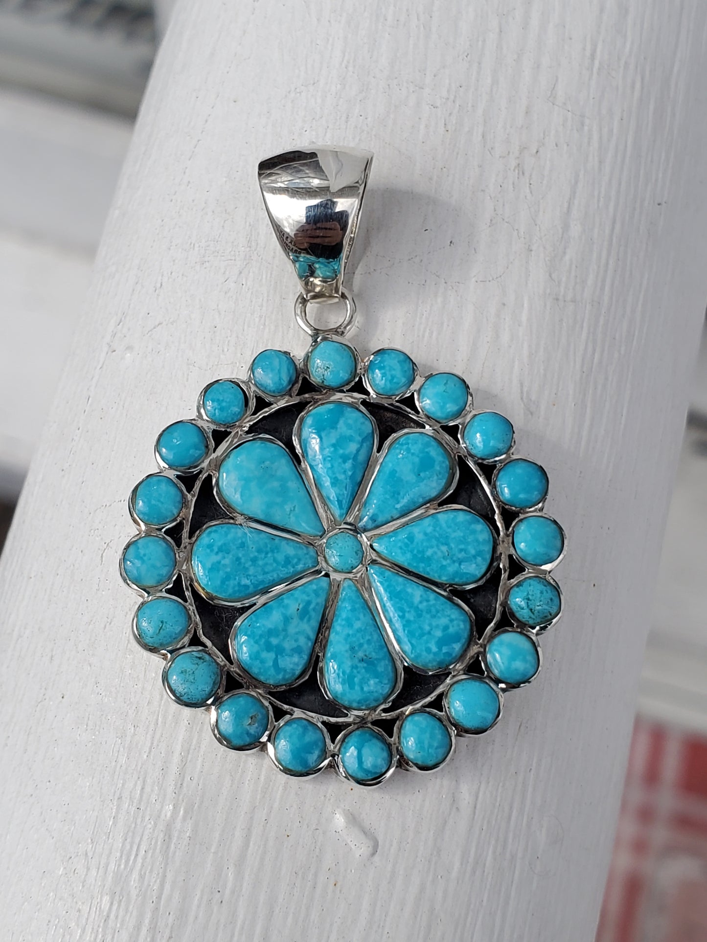 925 Sterling Silver Mosaic Natural Turquoise Pendant