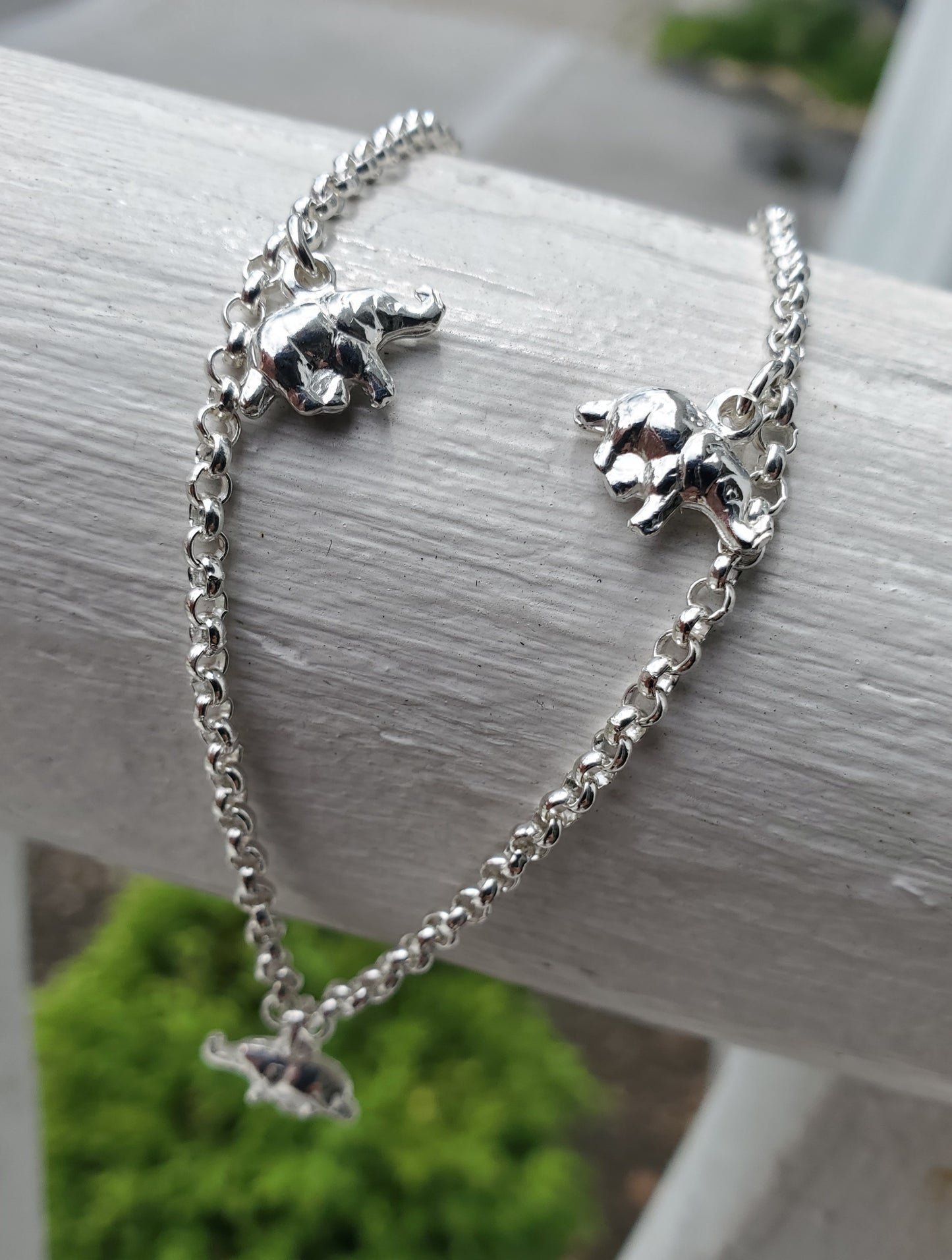 925 Sterling Silver Elephant Charms Rolo Link Anklet