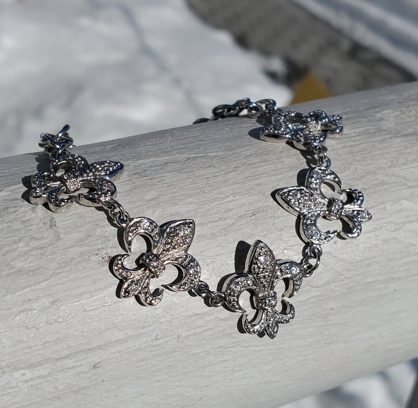 925 Sterling Silver Fleur-de-lis Sparkling CZ Zirconia Bracelet