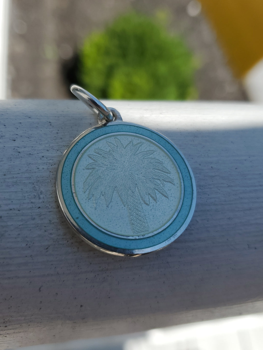 COLBY DAVIS Palm Tree Sterling Silver Enamel Pendant Light Blue 925 No Shoes Req