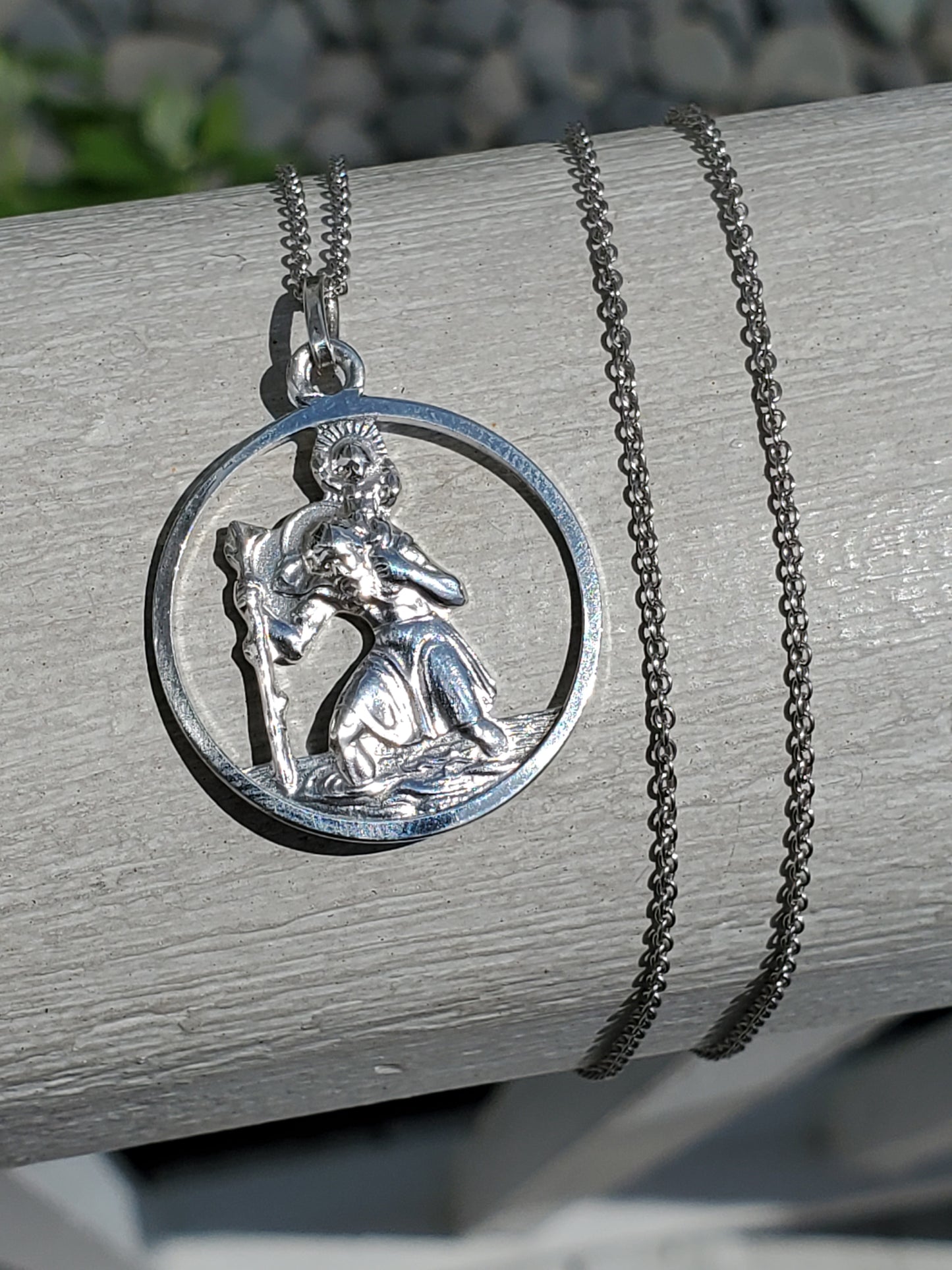 925 Sterling Silver Saint Christopher Openwork Medallion Pendant Charm Necklace