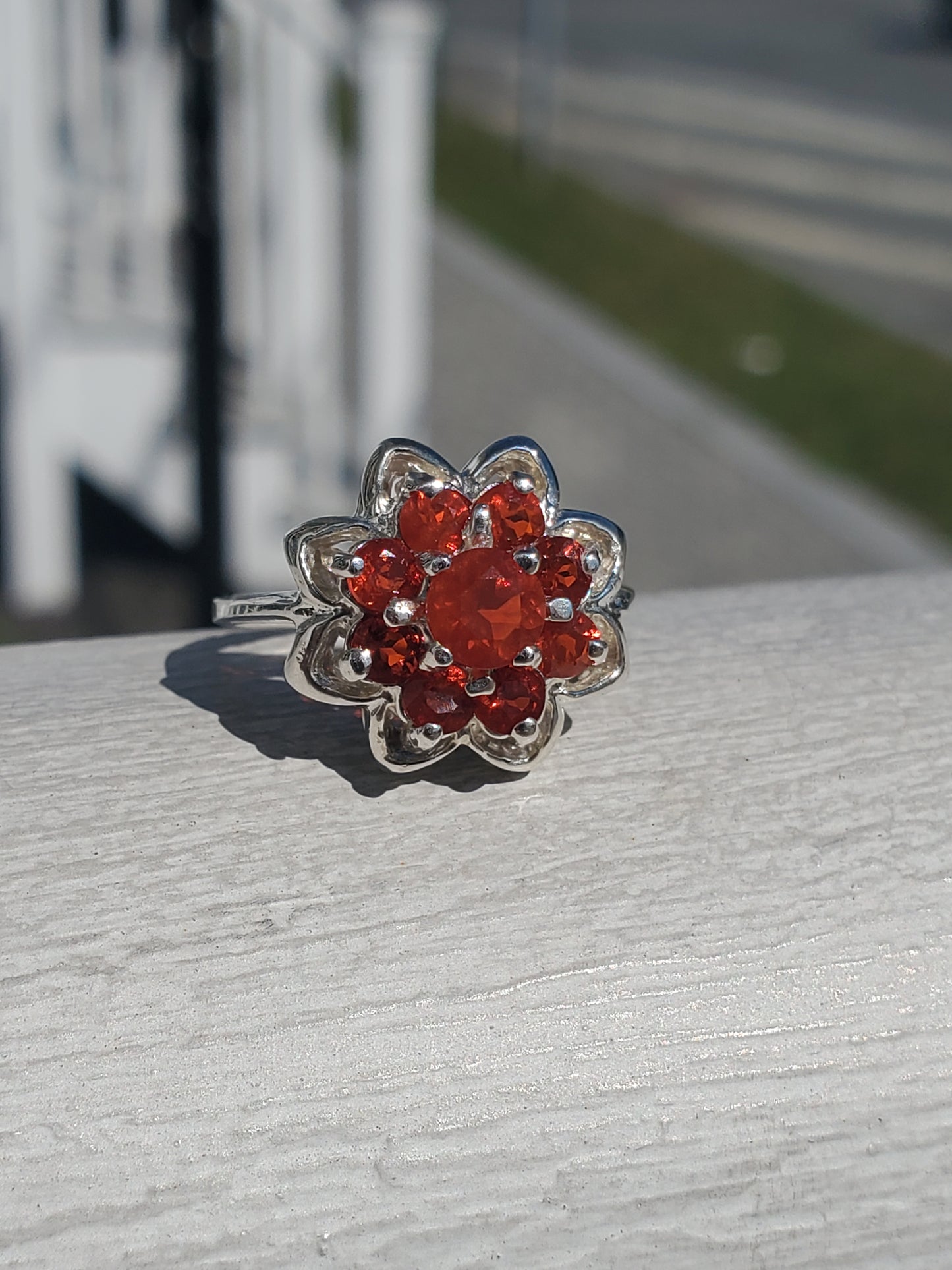 925 Sterling Silver Tangerine Zirconia Flower Cluster Ring