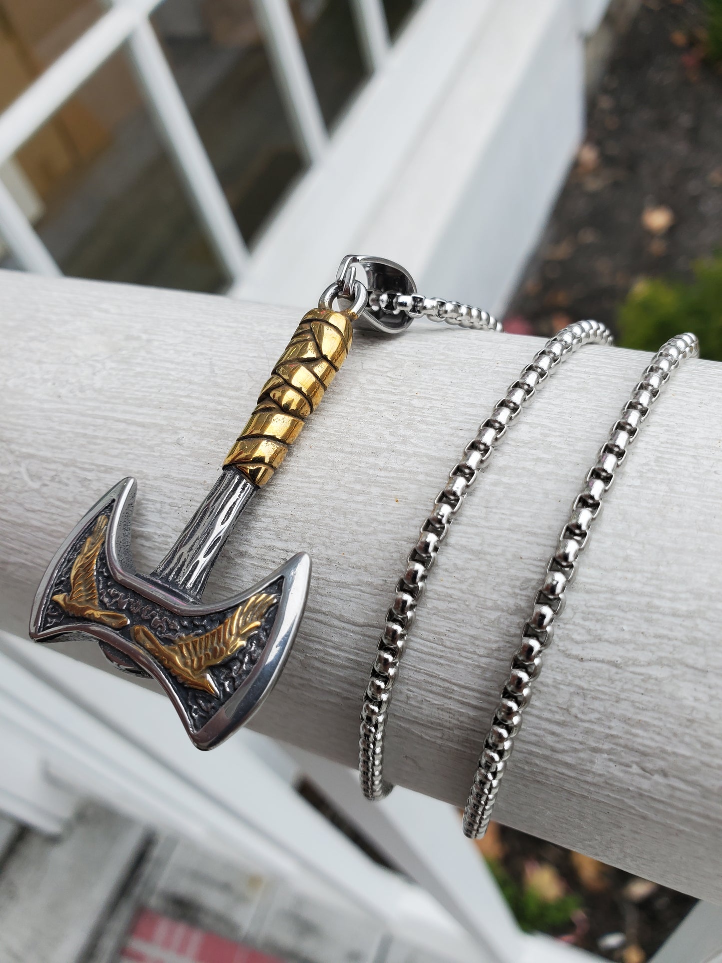 Stainless Steel Two-tone Viking Ax Axe 🪓 Pendant /Necklace