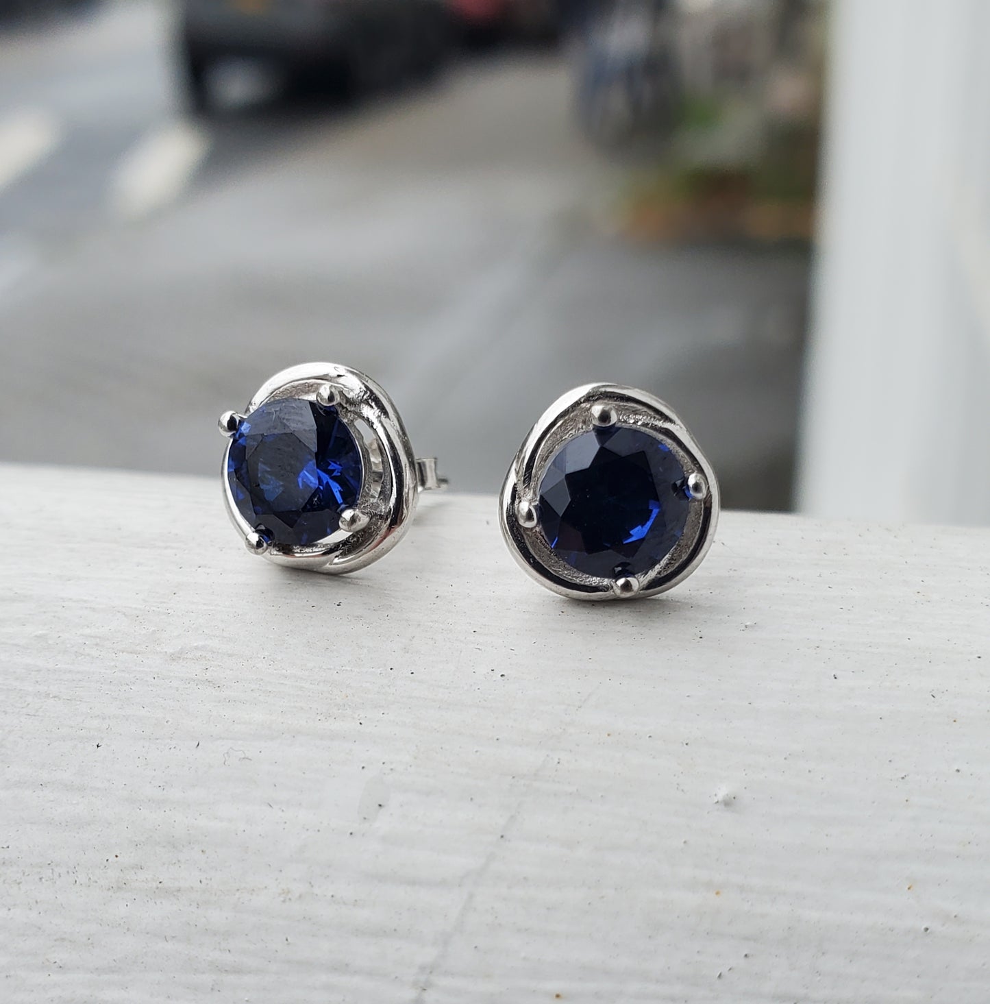 925 Sterling Silver 1 tcw Simulated Sapphire Love Knot Stud Earrings