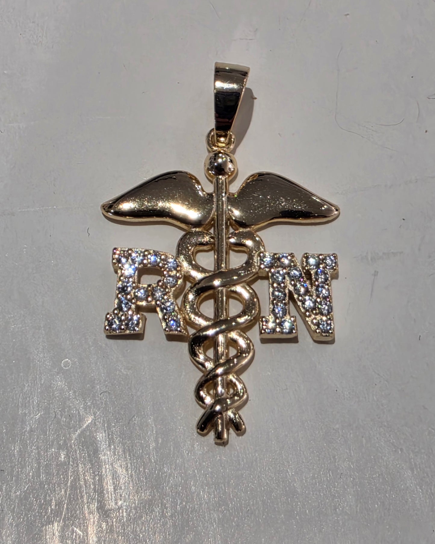 925 Sterling Silver & Vermeil RN Registered Nurse Medical Sign Staff Pendant Charm