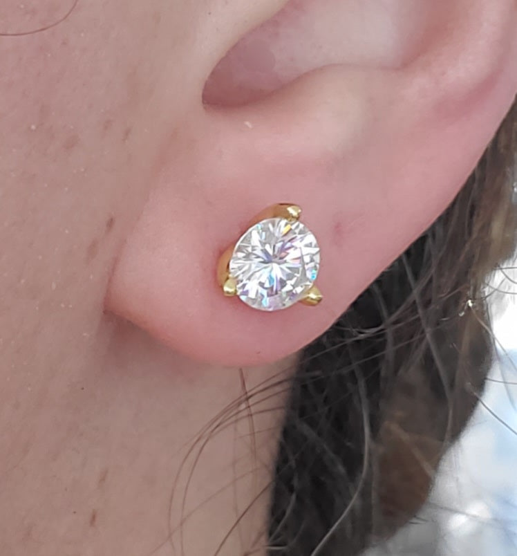 925 Sterling Silver Vermeil 2tcw Moissanite Diamond Fancy 3-Prong Setting Stud Post Earrings