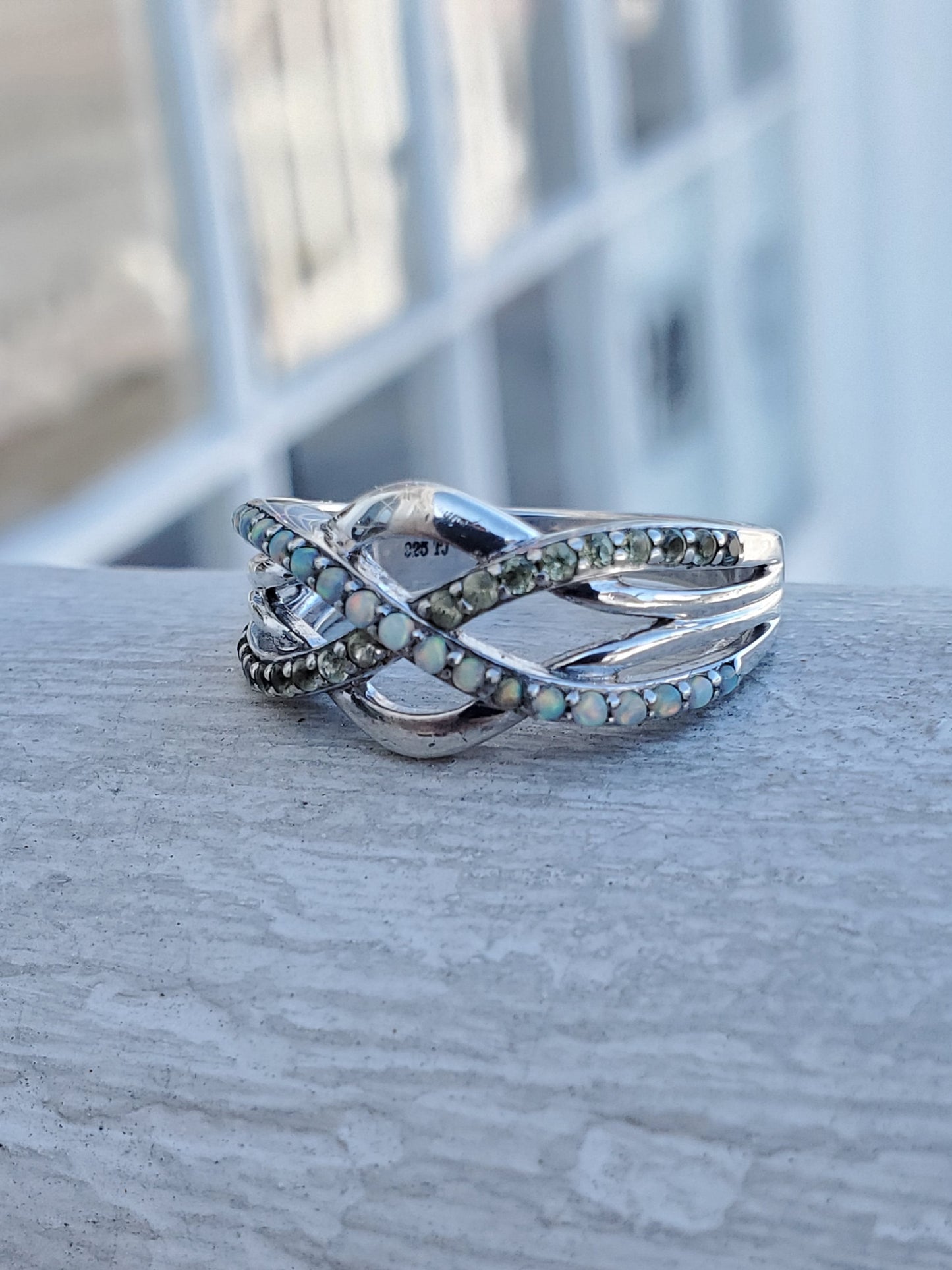 925 Sterling Silver Opal & Peridot Infinite Love Band Ring