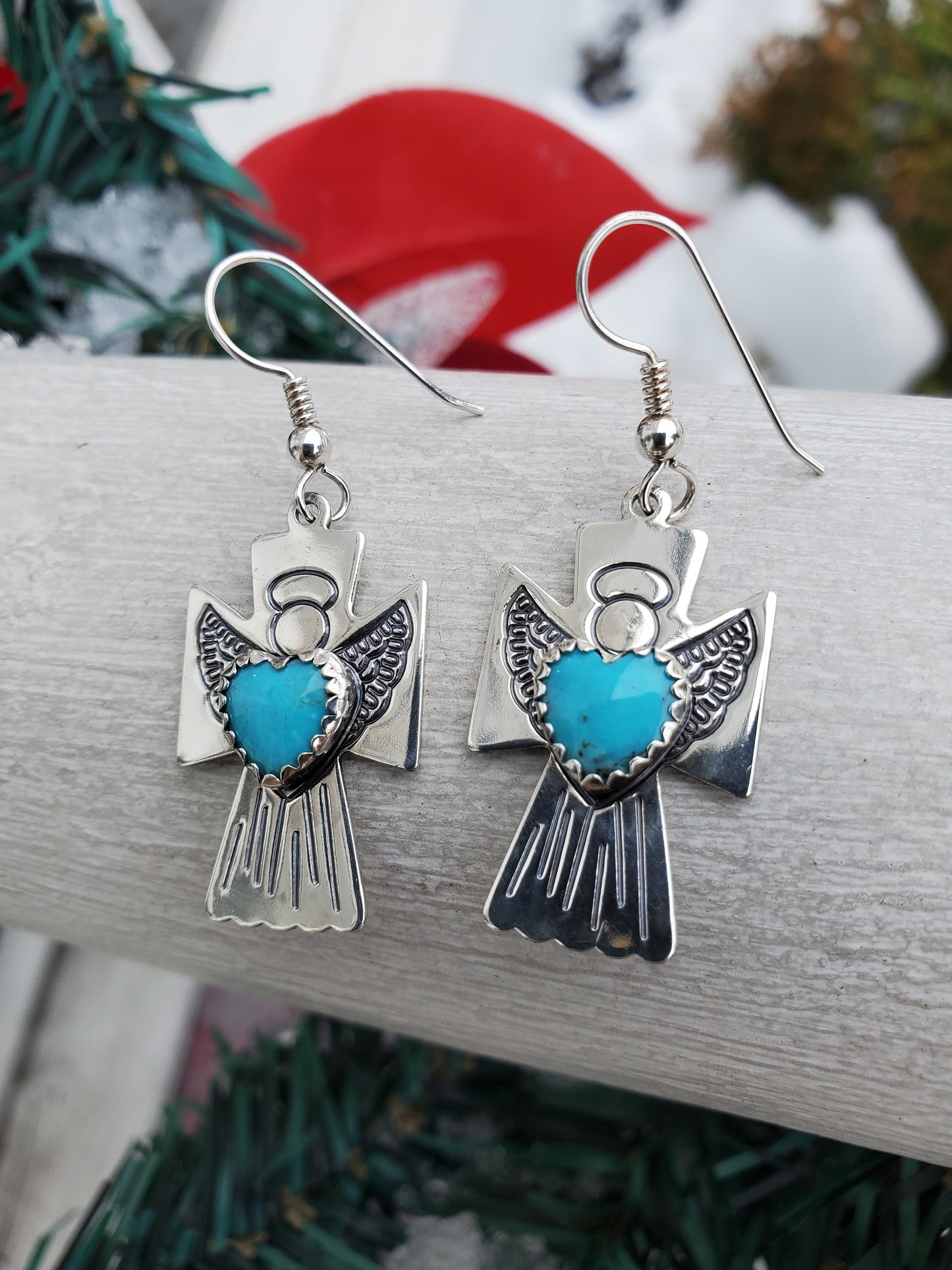 925 Sterling Silver Designer Roderick Tenorio Carolyn Pollock Turquoise Angel Dangle Earrings