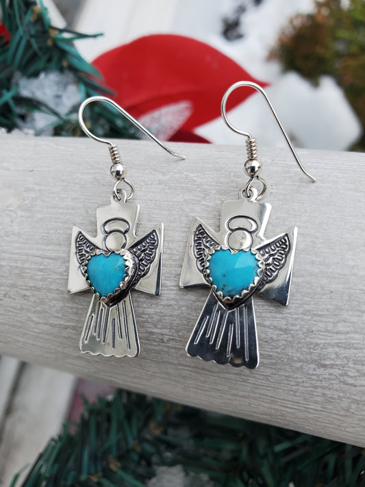 925 Sterling Silver Designer Roderick Tenorio Carolyn Pollock Turquoise Angel Dangle Earrings