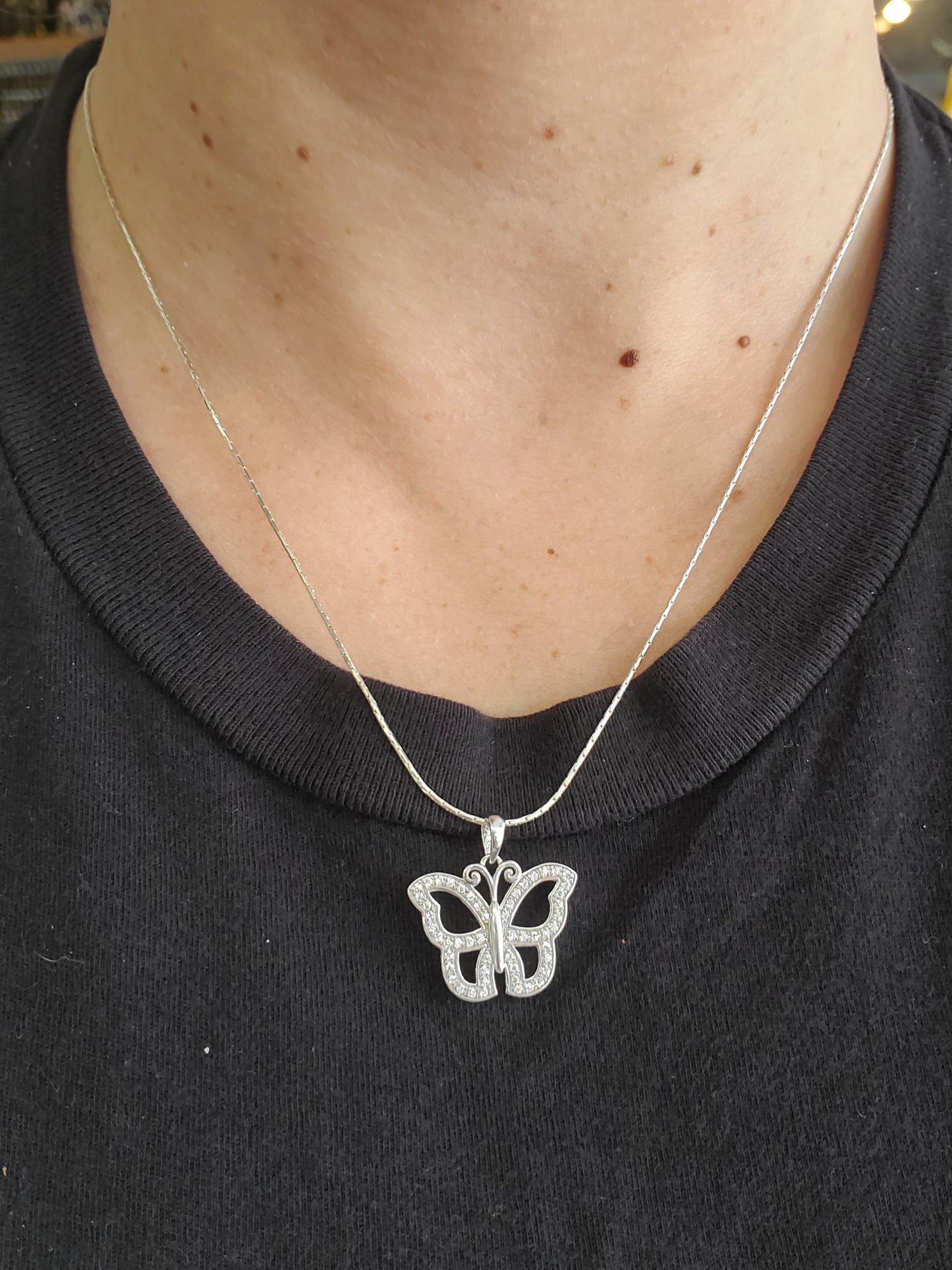 925 Sterling Silver Sparkling Butterfly CZ Zirconia Pendant Necklace