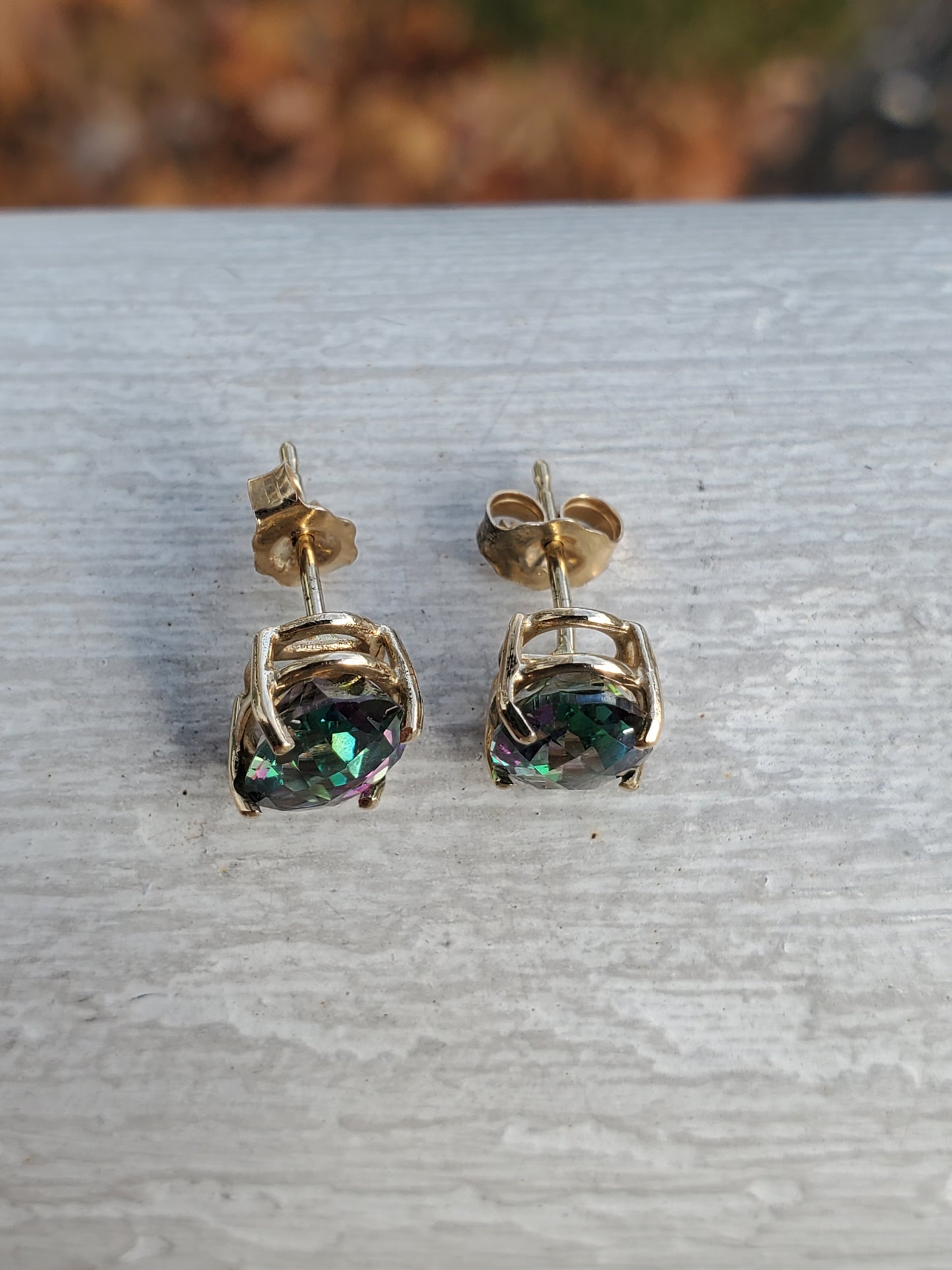 14k Solid Gold 2 tcw Oval Mystic Topaz 4-Prong Stud Post Earrings