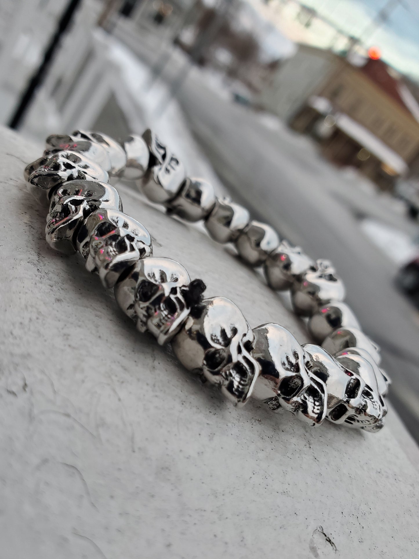 Stainless Steel Adjustable Stretch Unisex Skull Head Bracelet