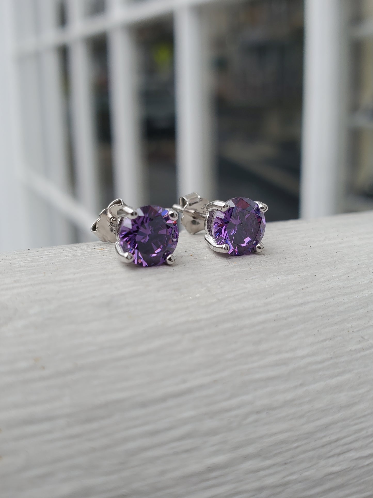 925 Sterling Silver 2.00 tcw 6mm Simulated Amethyst Stud Earrings