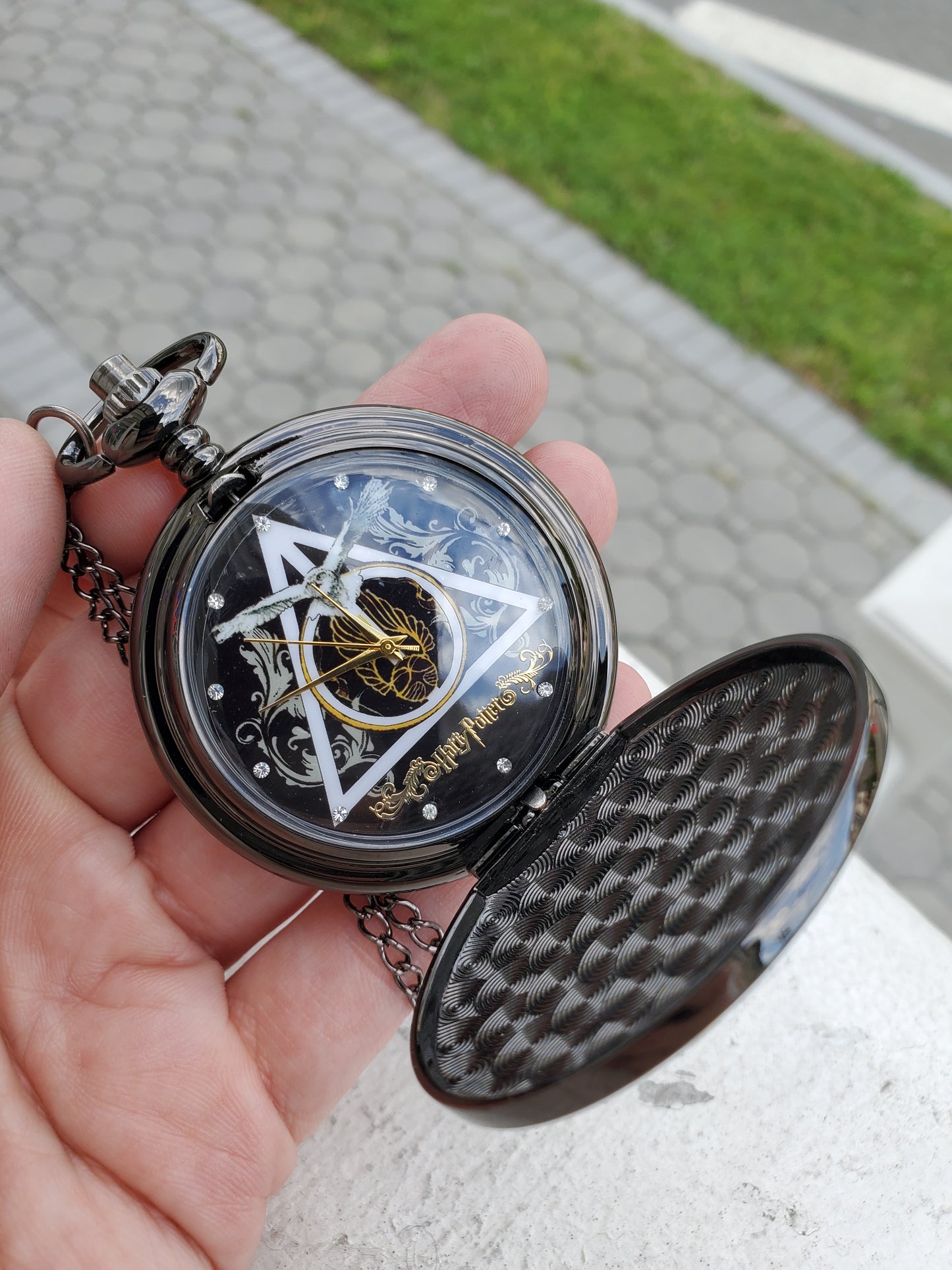 Oxydized Black Stainless Steel Harry Potter Golden Snitch Hogwartz Deathly Hallows Pocketwatch