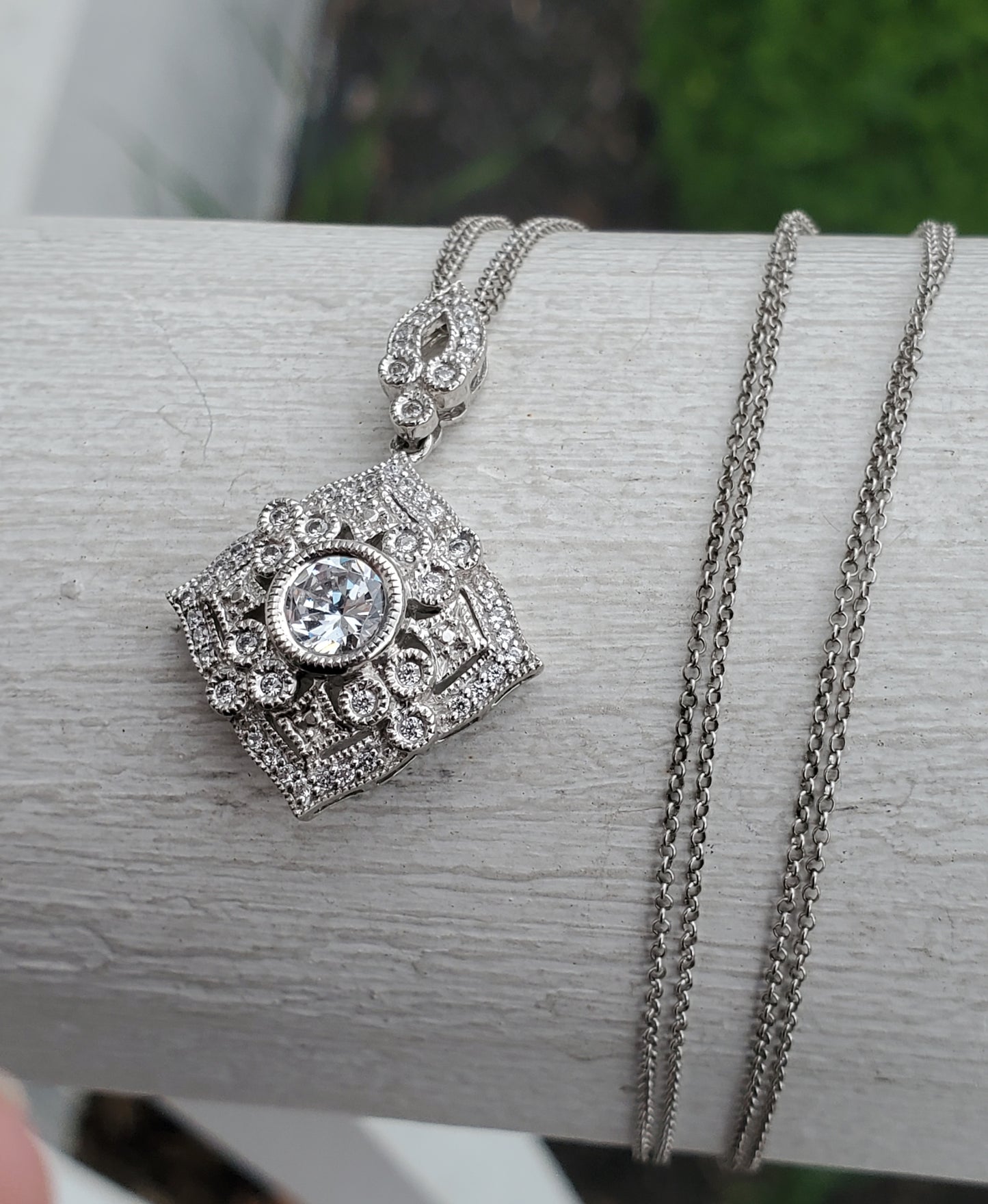 925 Sterling Silver "Sparkling Prestige" Filagre Bezel Set Zirconia Necklace w/ Embellishments