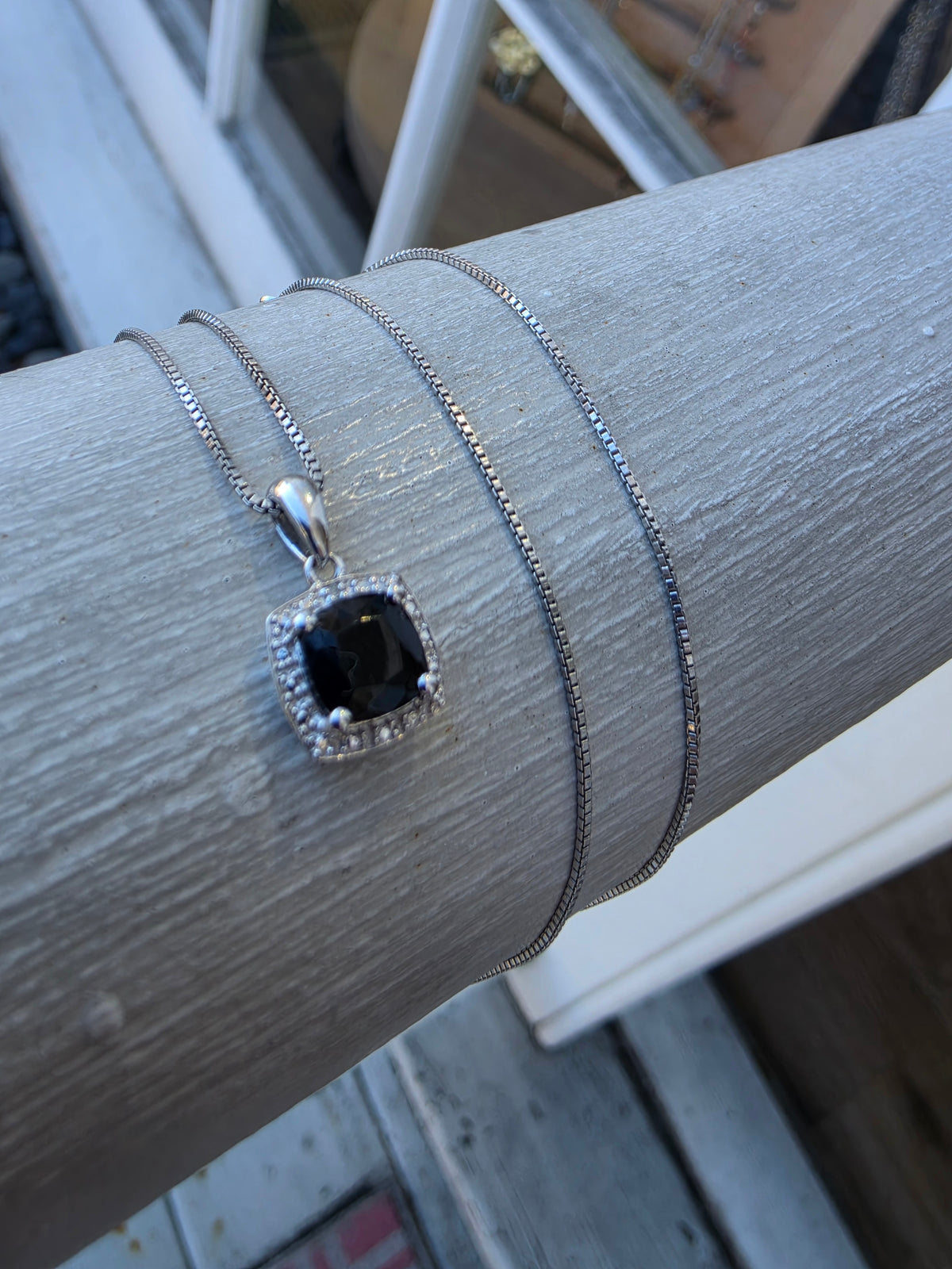 925 Sterling Silver Mini Albion Style Black Spinel & CZ Halo Necklace