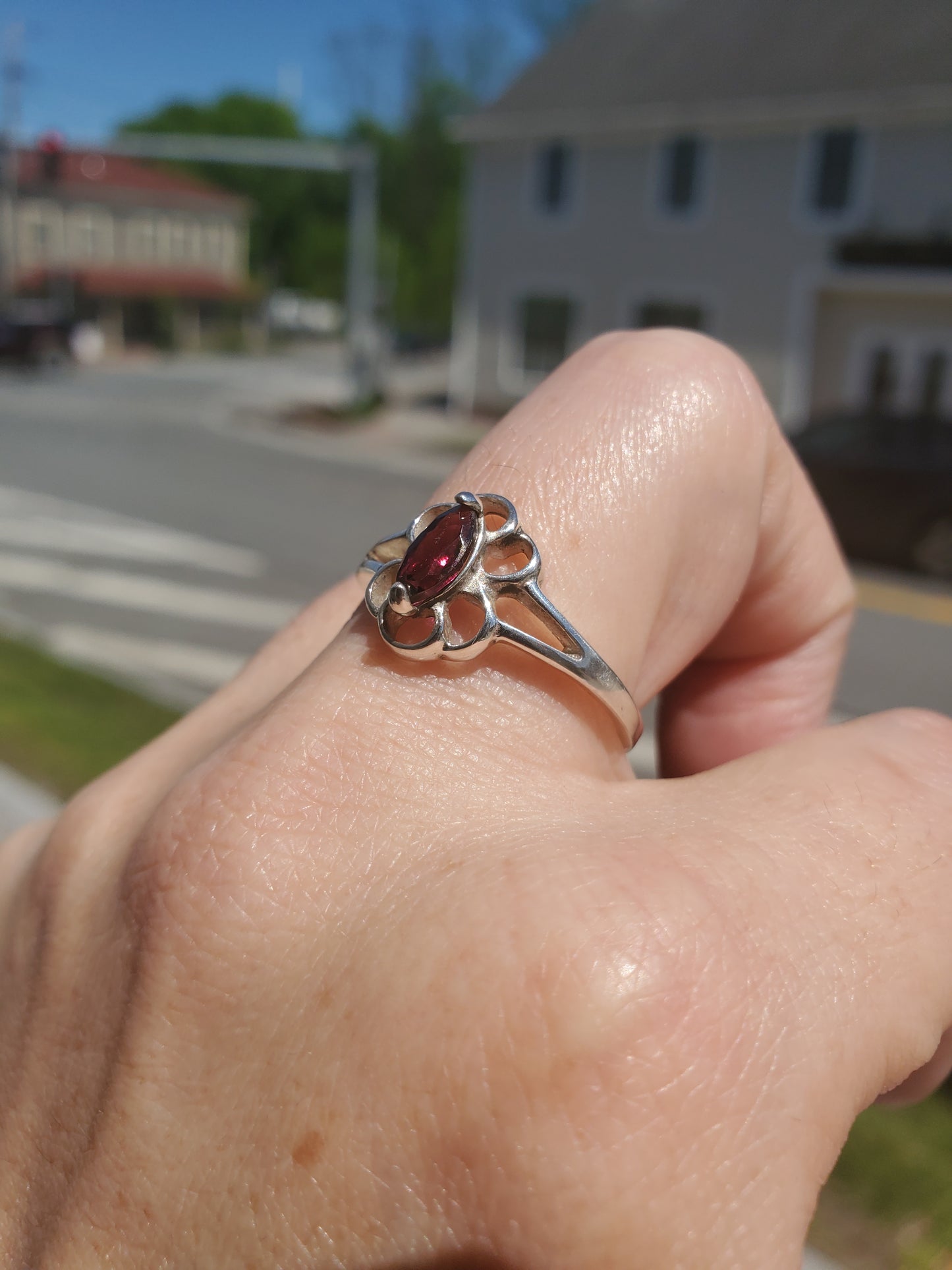 925 Sterling Silver Rhodolite Garnet Marquise Solitare Ring