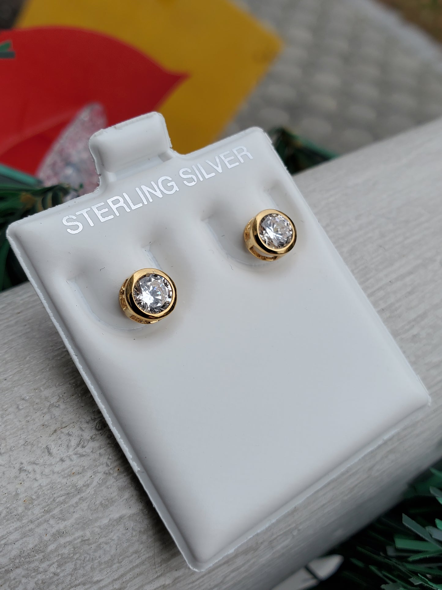 925 Sterling Silver Vermeil Zirconia 1ct Stud Earrings