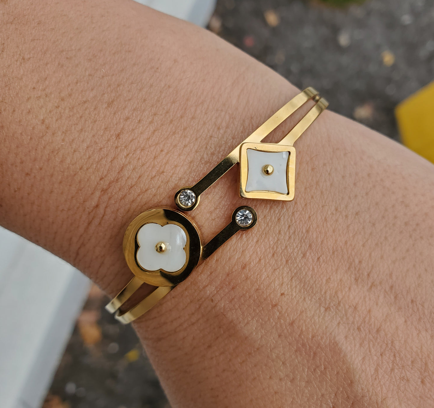 Stainless Steel Vermeil LV lookalike design Bangle Bracelet 7”