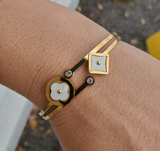 Stainless Steel Vermeil LV lookalike design Bangle Bracelet 7”