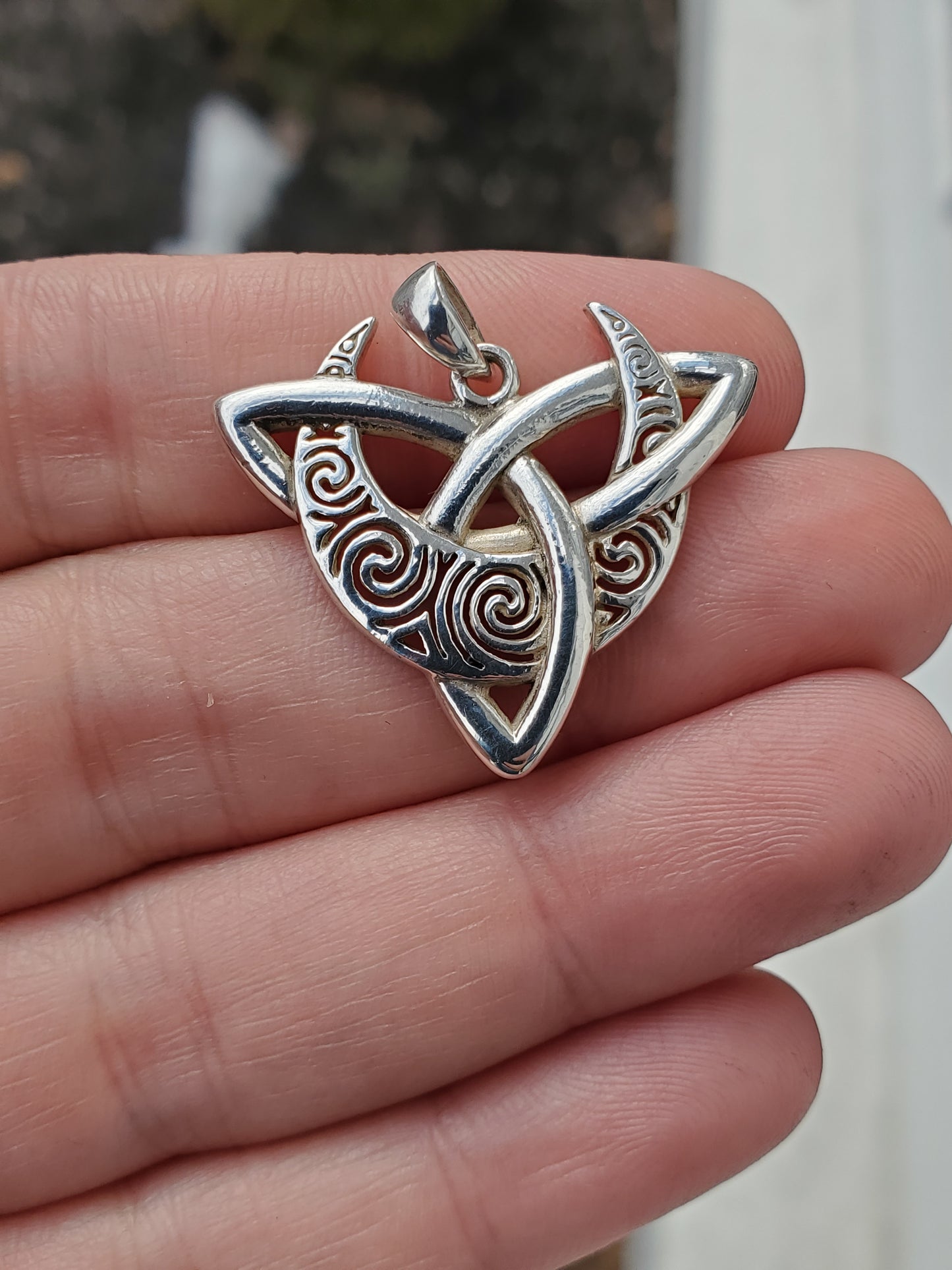 925 Sterling Silver Brigid Ashwood Crescent Moon Trinity Knot Pendant