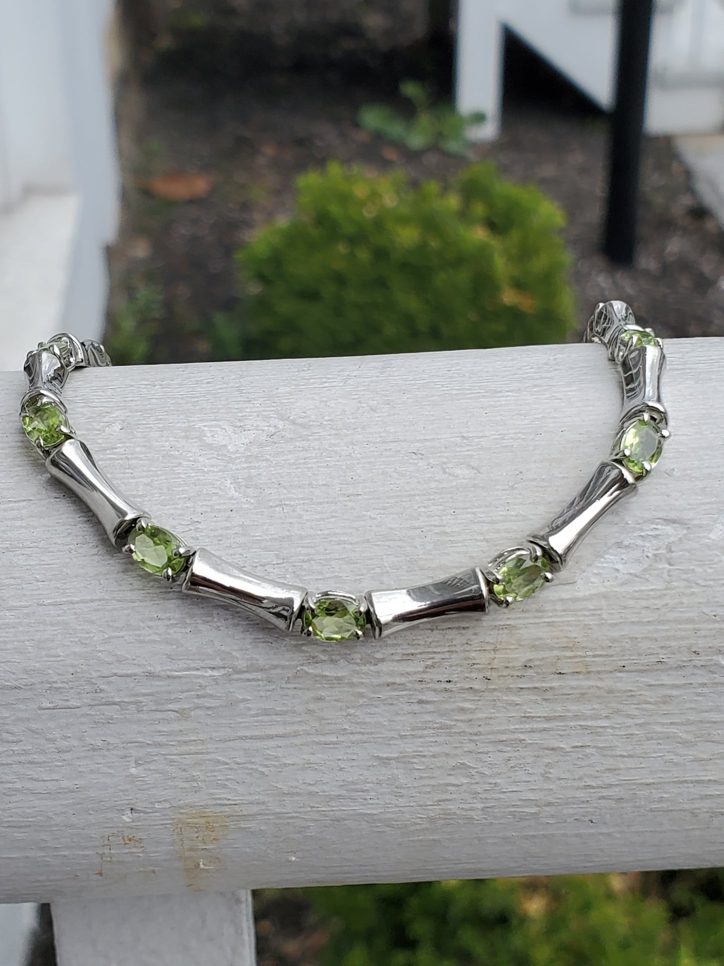925 Sterling Silver Natural Peridot Bone Link Bracelet