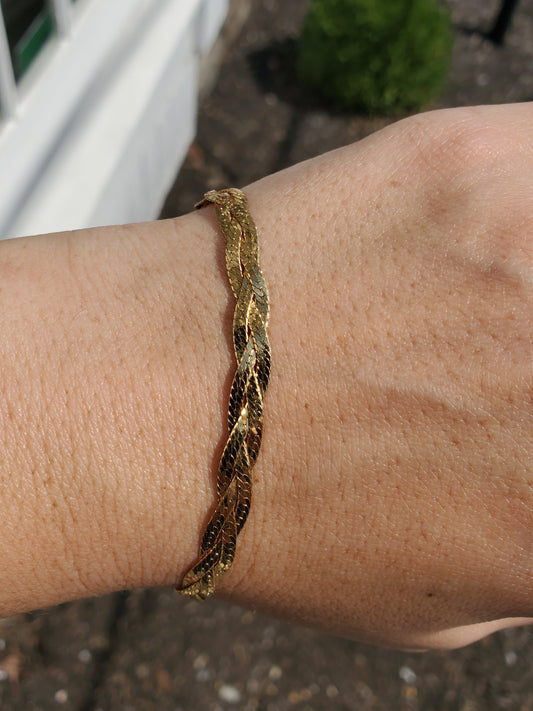 925 Sterling Silver Vermeil Braided Shiney Herringbone Bracelet
