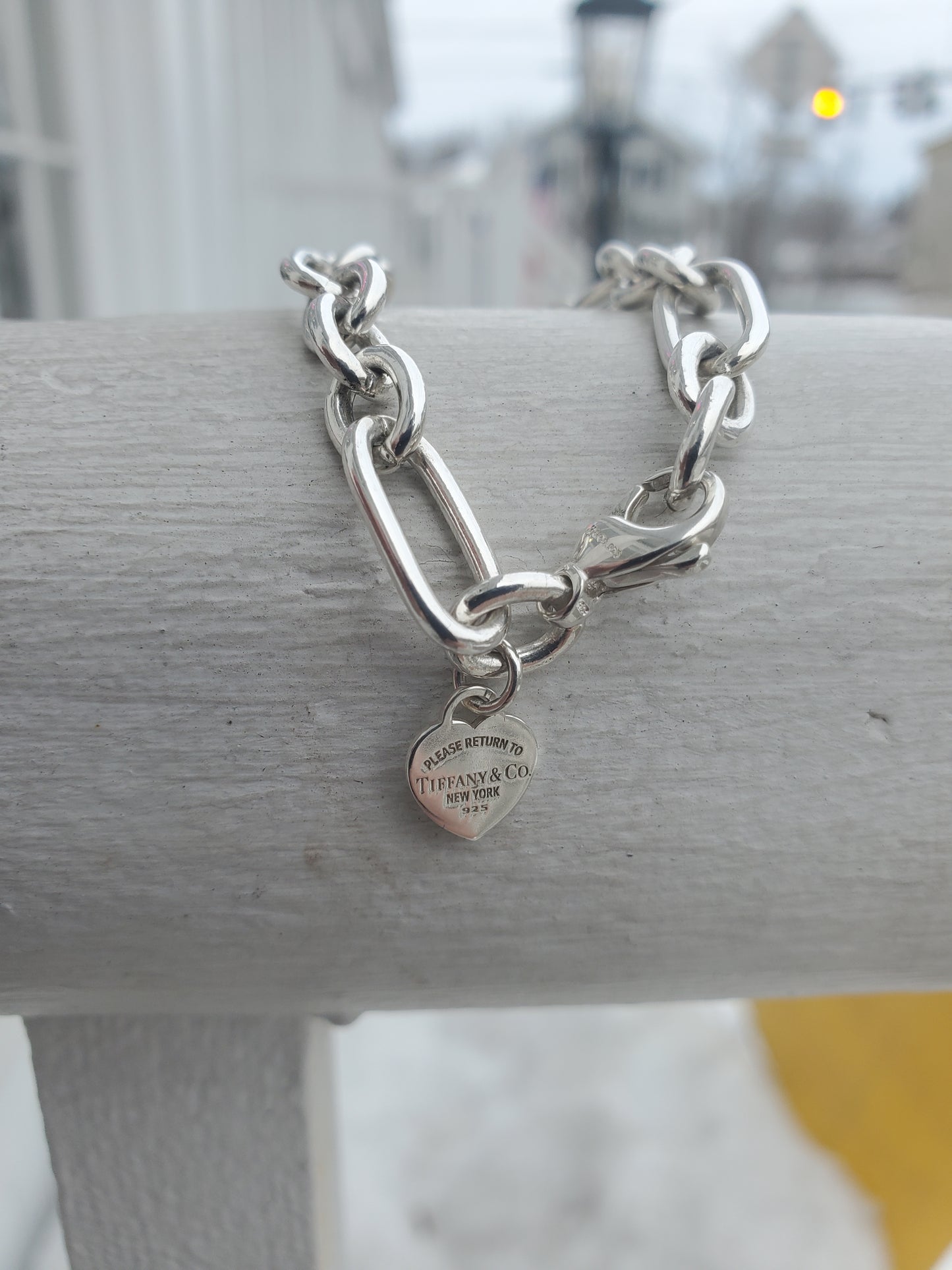 925 Sterling Silver Tiffany & Co. Paloma Picasso Paperclip link bracelet w/ Tiffany heart charm