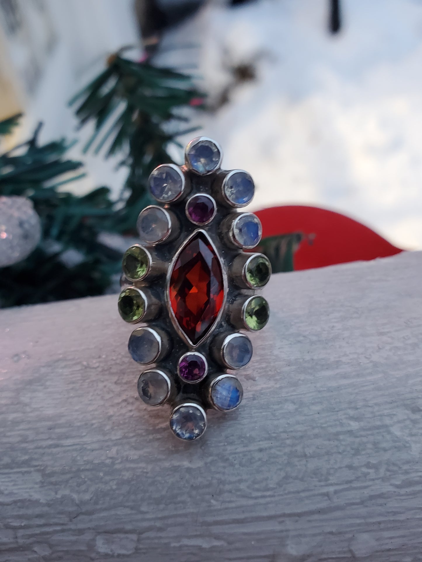 925 Sterling Silver Designer NB Nikki Butler Multi-colored Gemstone Shield Ring