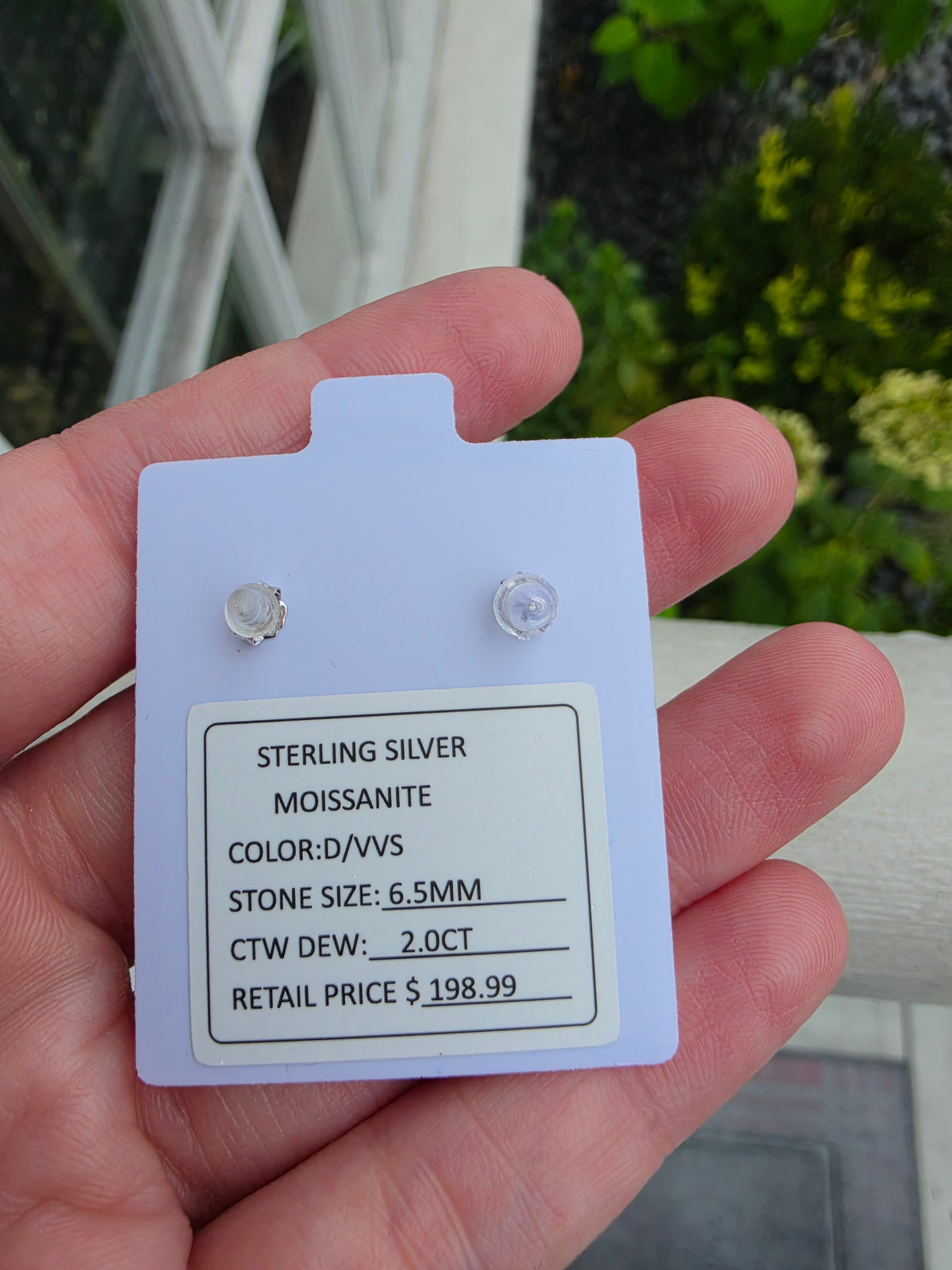 925 Sterling Silver 6.5mm 2tcw Round Moissanite Halo Stud Earrings