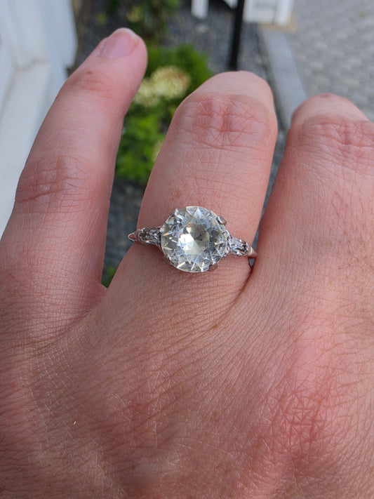 925 Sterling Silver Vintage 1960's Clear Crystal Solitare Ring