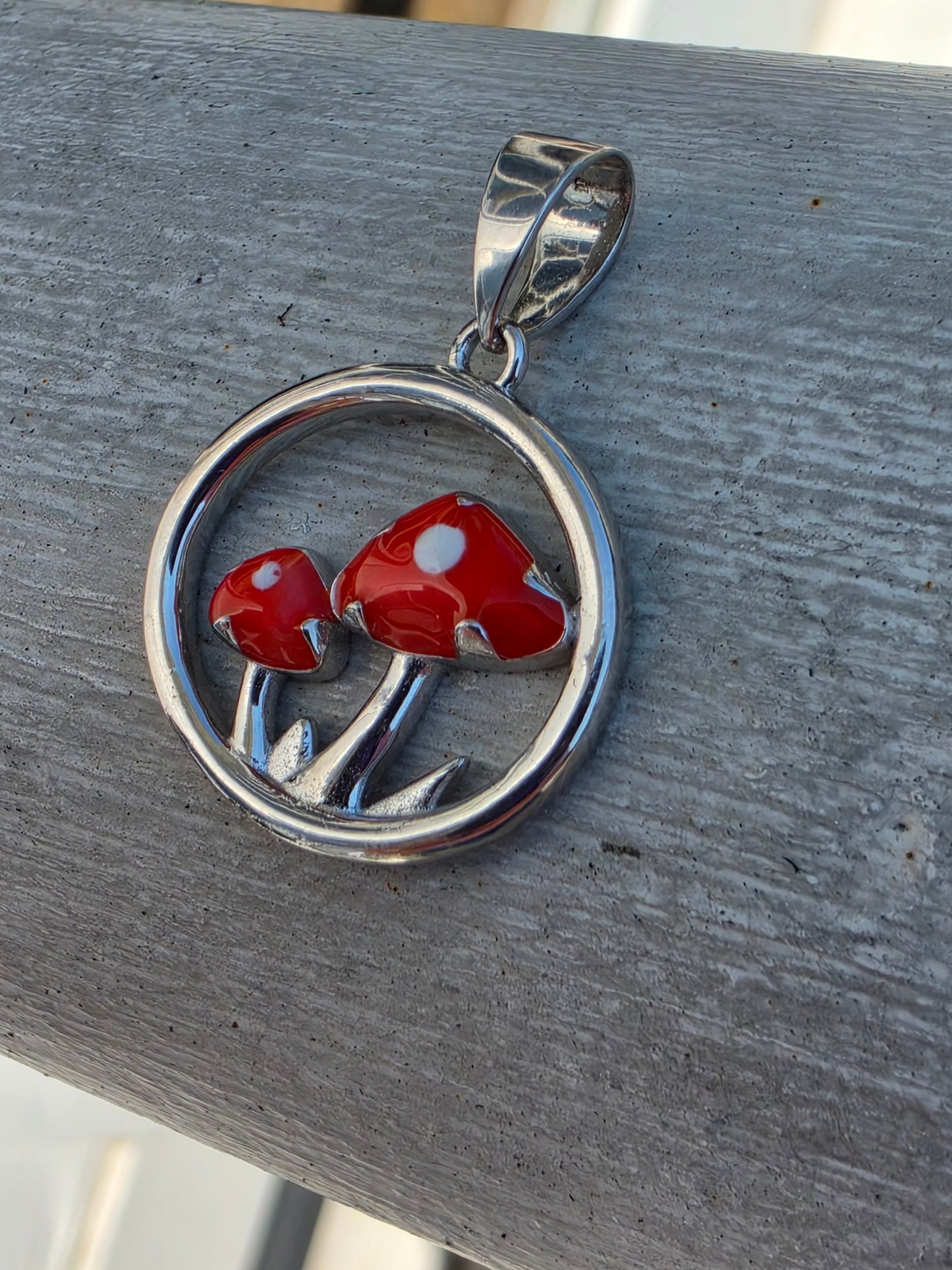 925 Sterling Silver Red Enamel Mushroom 🍄 Pendant Charm