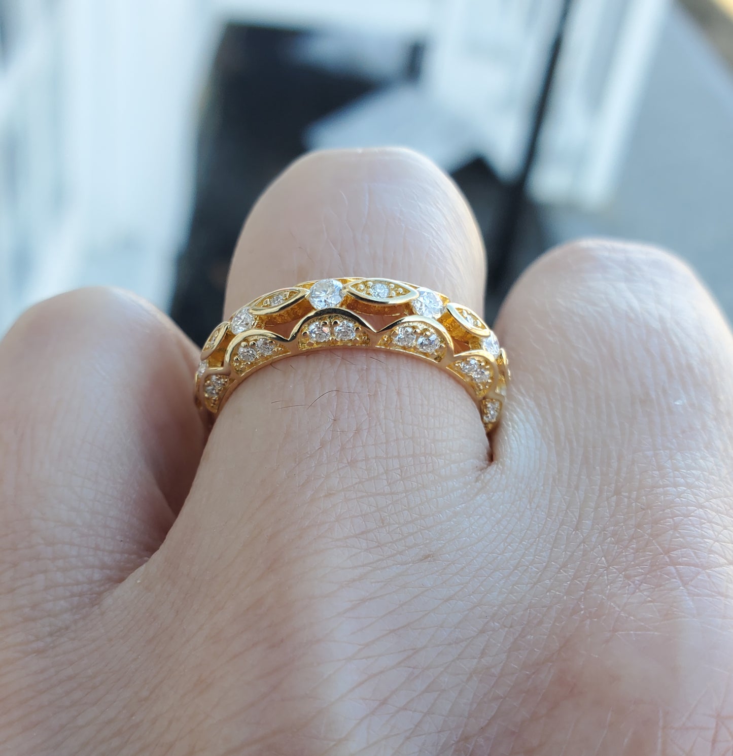 925 Sterling Silver Vermeil Arabian Sunset Moissanite Diamond Band Ring