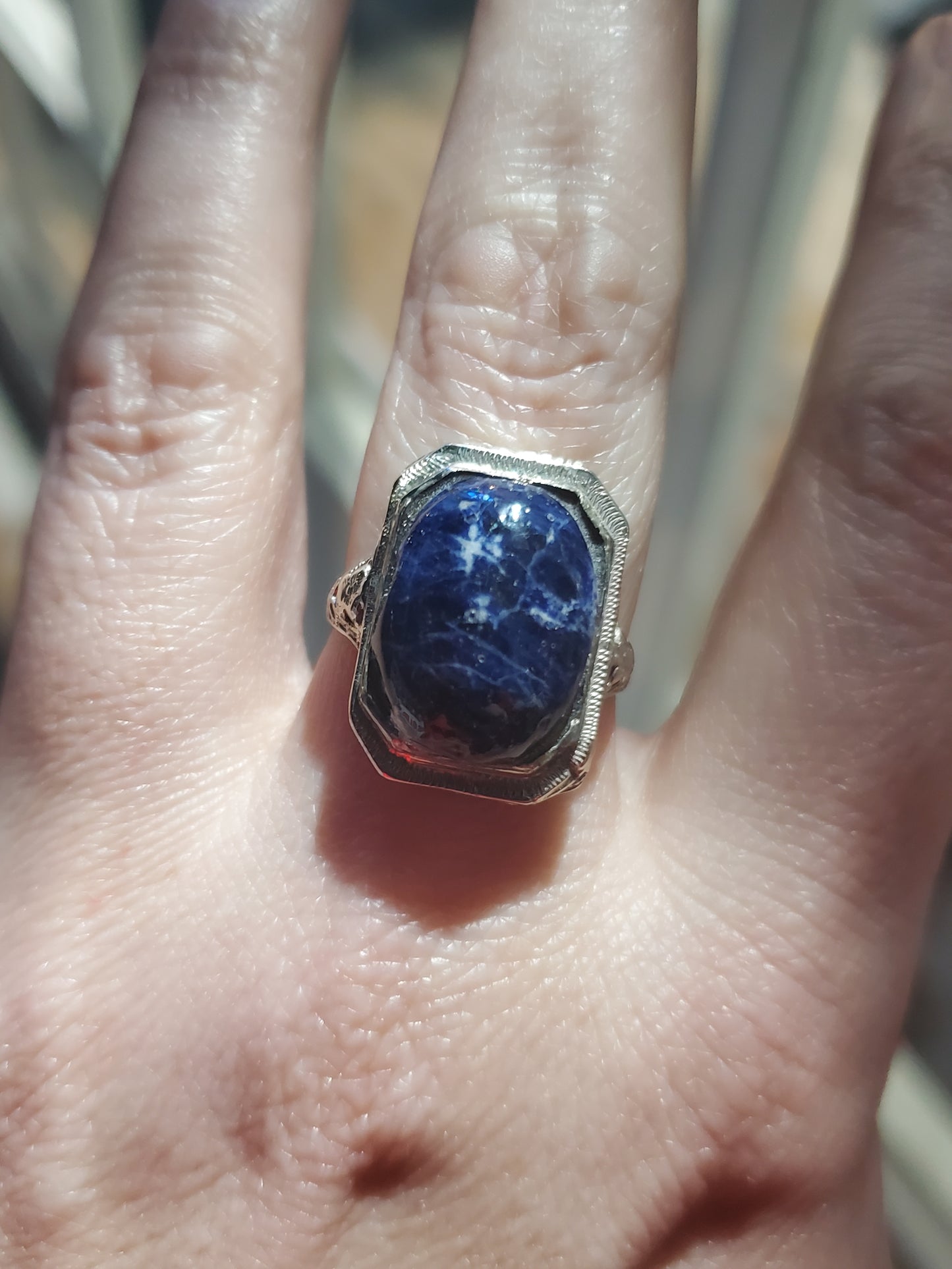 Antique 14k White Gold Sodalite Statement Ring