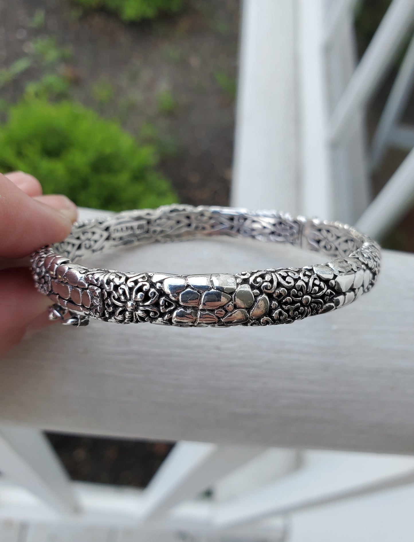 925 Sterling Silver Designer Sarda Filagre Lava Cobblestone Bangle Bracelet 7"
