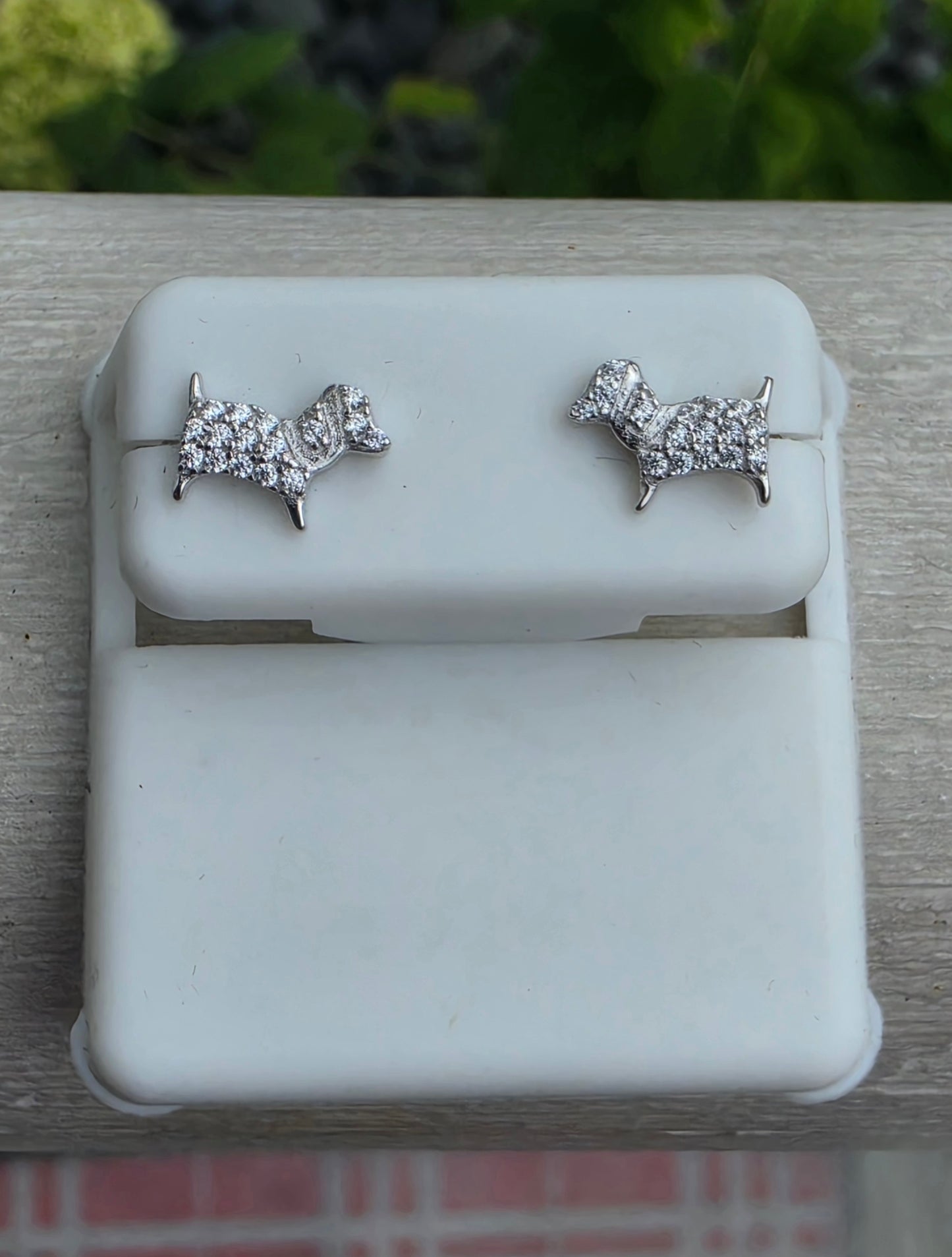 925 Sterling Silver Puppy Dog 🐶 White Spinel Stud Earrings