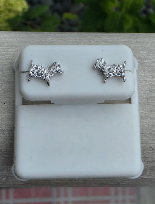 925 Sterling Silver Puppy Dog 🐶 White Spinel Stud Earrings