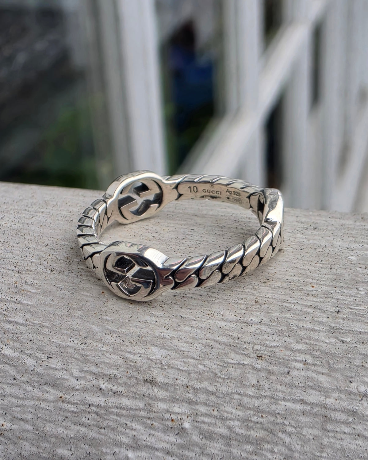 925 Sterling Silver Authentic Gucci Signature GG Cuban link band Ring