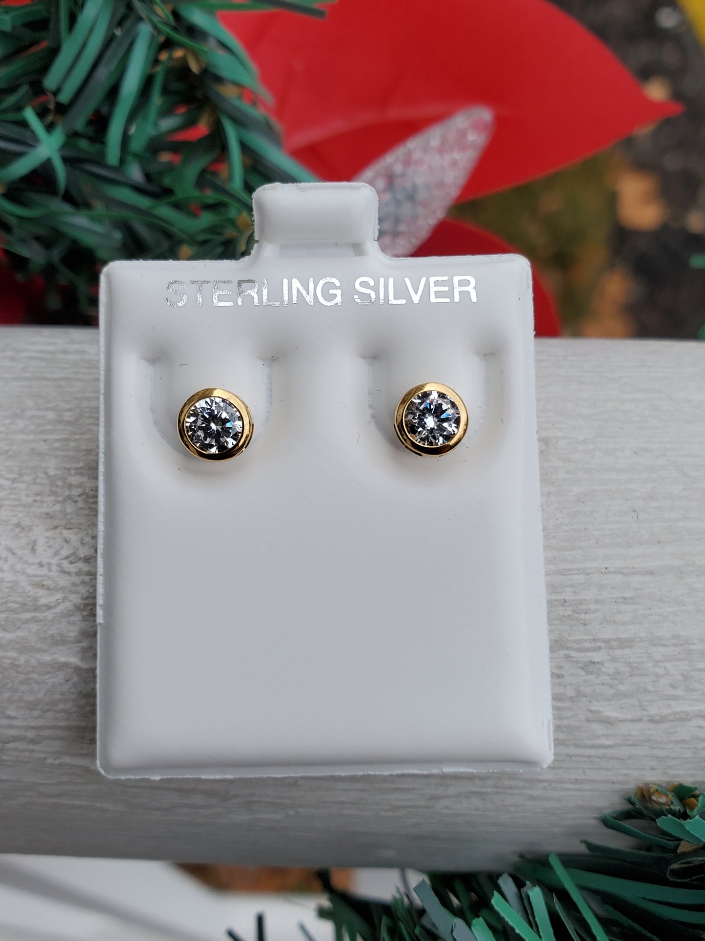 925 Sterling Silver Vermeil Zirconia 1ct Stud Earrings