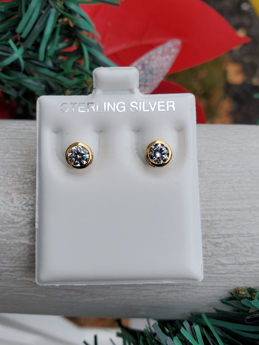 925 Sterling Silver Vermeil Zirconia 1ct Stud Earrings