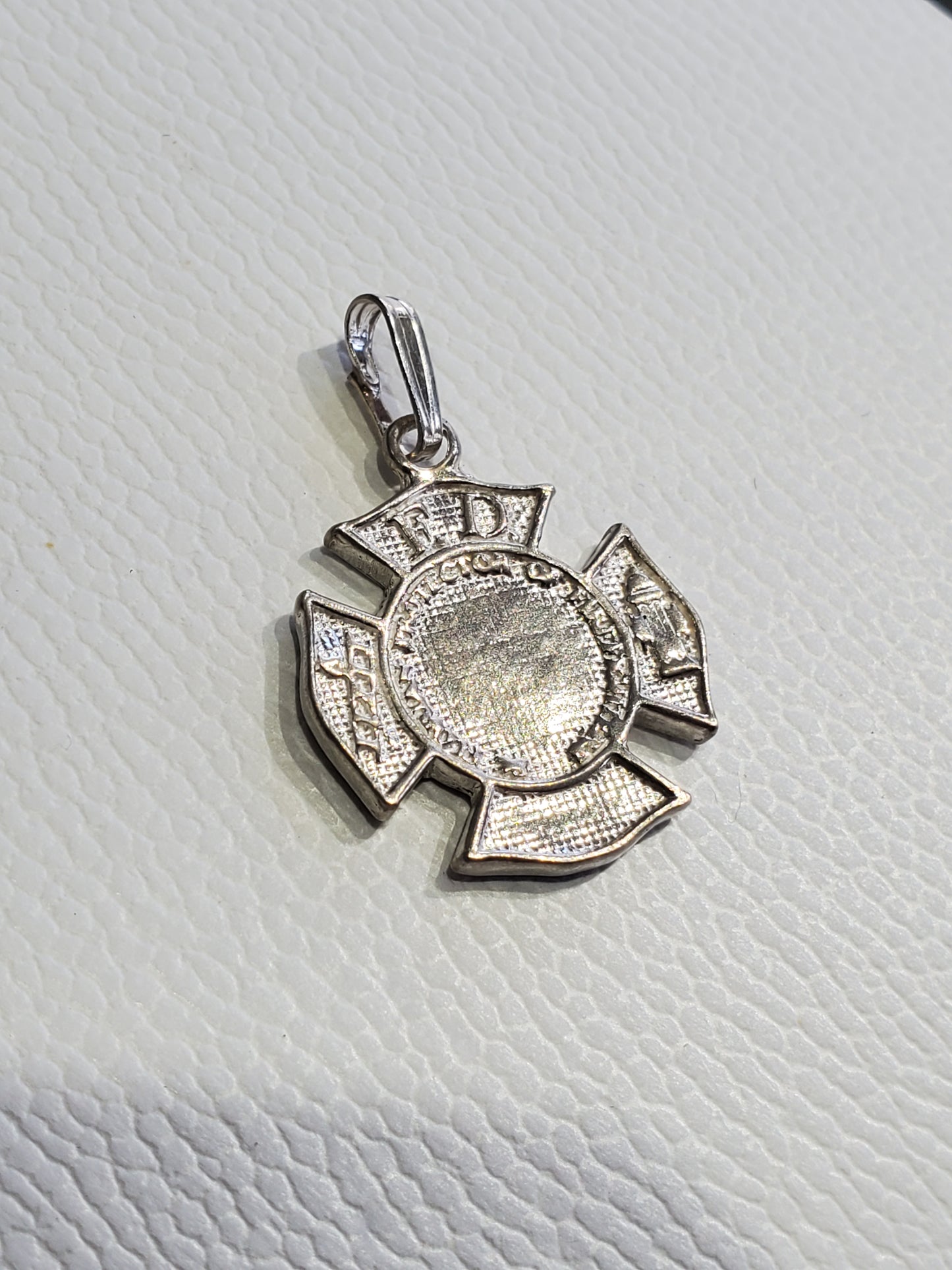 925 Sterling Silver FD Fire Department Maltese Cross Fireman's Charm Pendant
