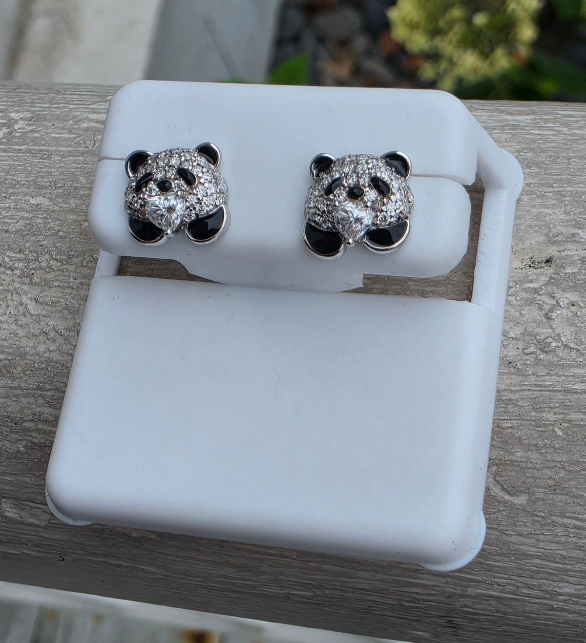 925 Sterling Silver Moissanite Diamond Panda Enameled Earrings