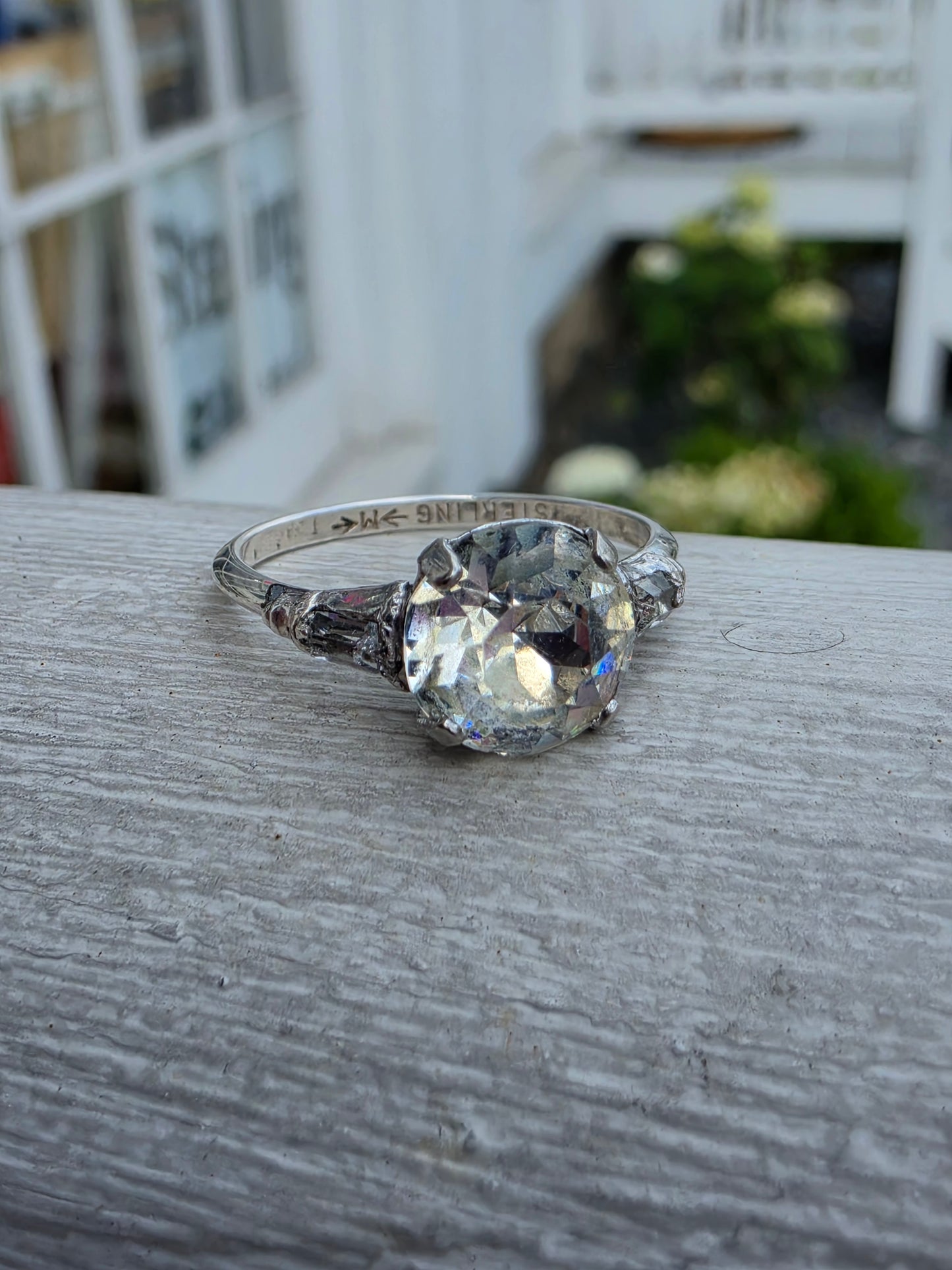 925 Sterling Silver Vintage 1960's Clear Crystal Solitare Ring