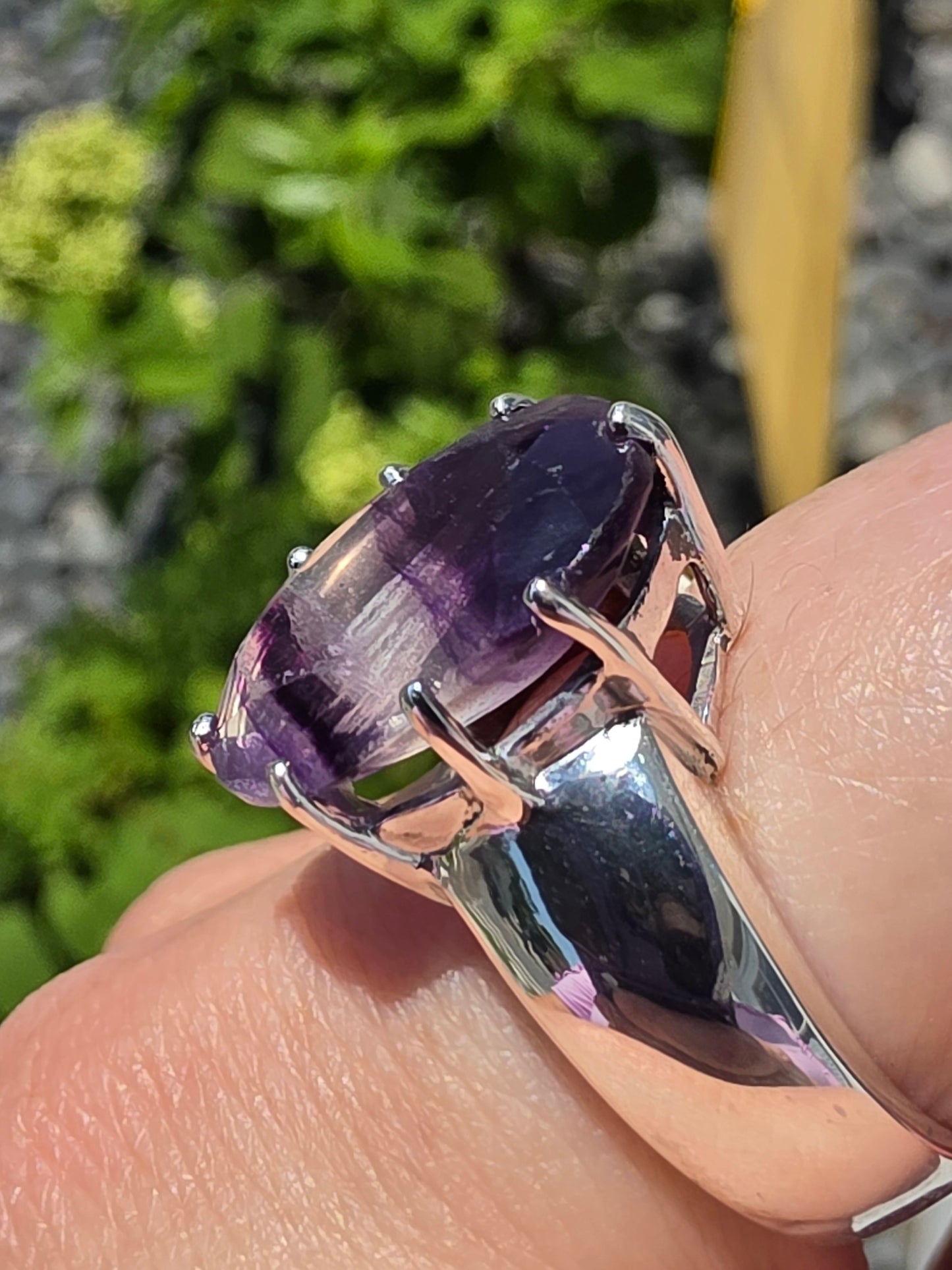 925 Sterling Silver Brazilian Amethyst Large 6 CT Oval Stone Solitare Ring