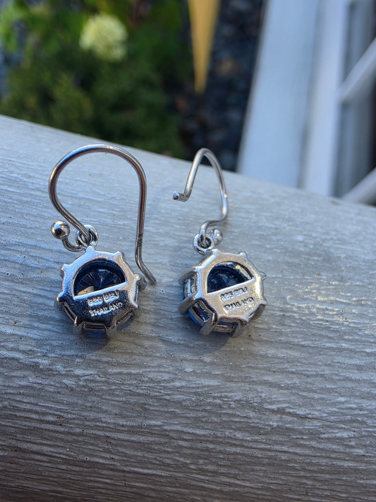 925 Sterling Silver Simulated Hampton Blue Topaz Dangle Earrings