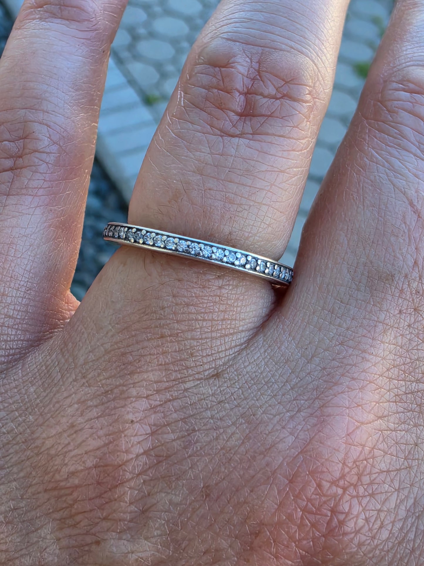 925 Sterling Silver White Enamel & CZ Zirconia Stack Eternity Band Ring