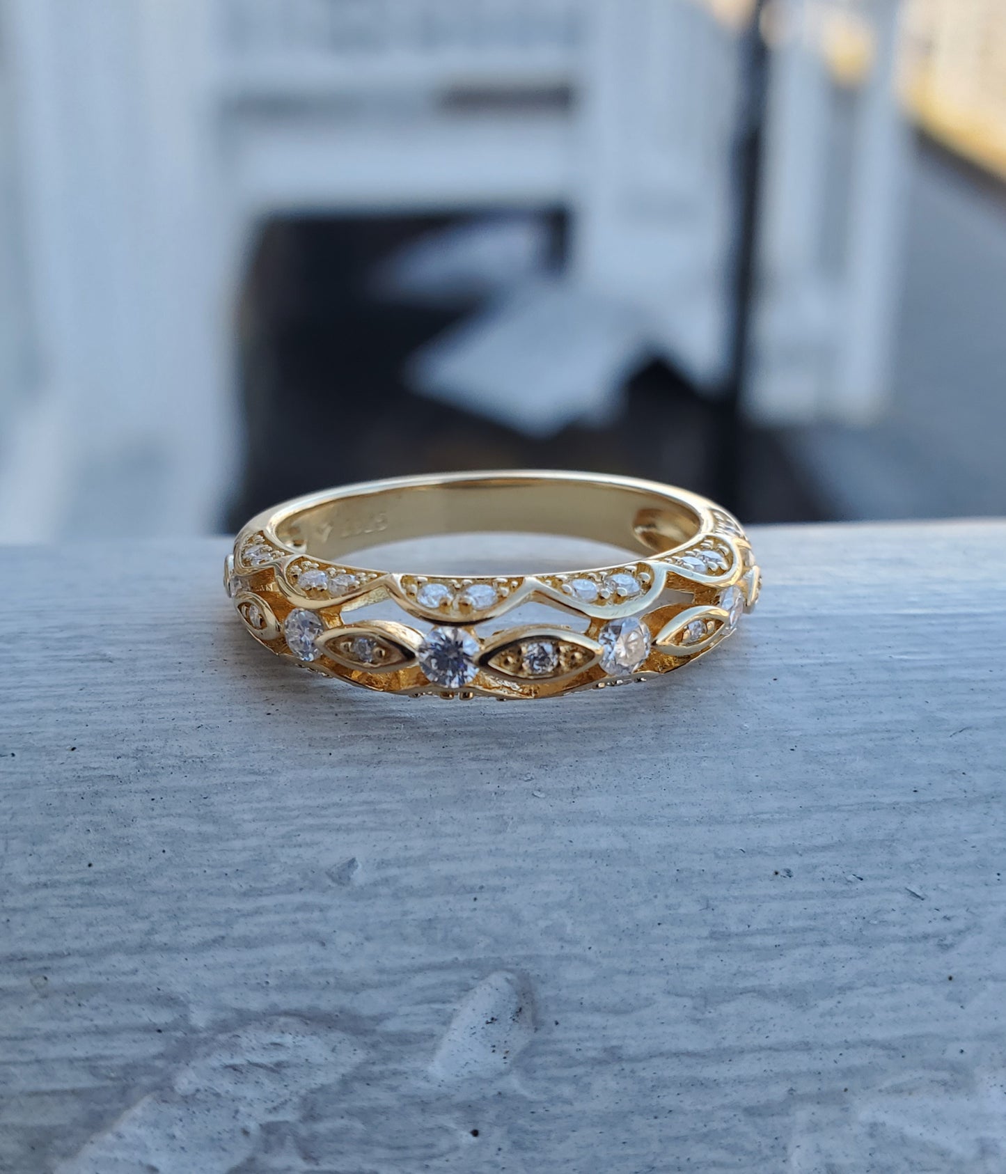 925 Sterling Silver Vermeil Arabian Sunset Moissanite Diamond Band Ring