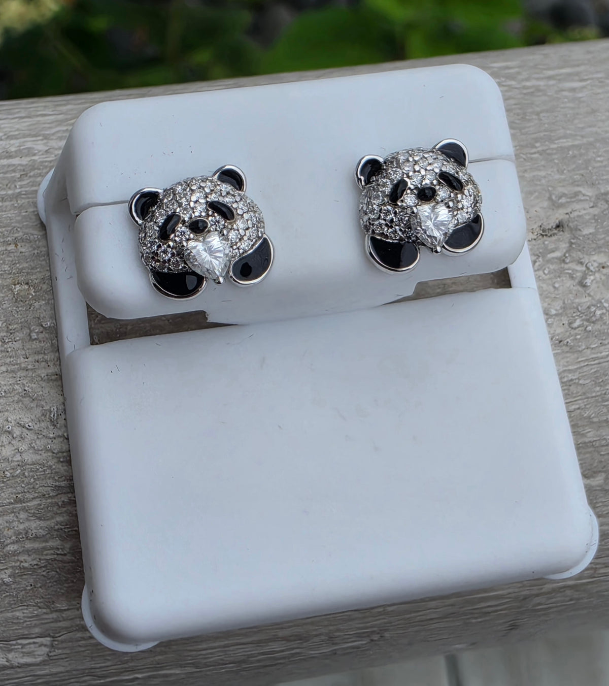925 Sterling Silver Moissanite Diamond Panda Enameled Earrings