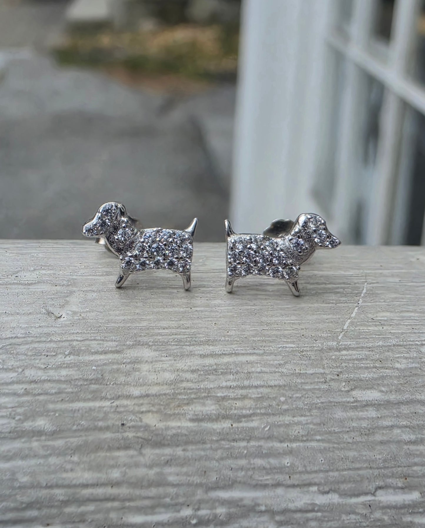 925 Sterling Silver Puppy Dog 🐶 White Spinel Stud Earrings