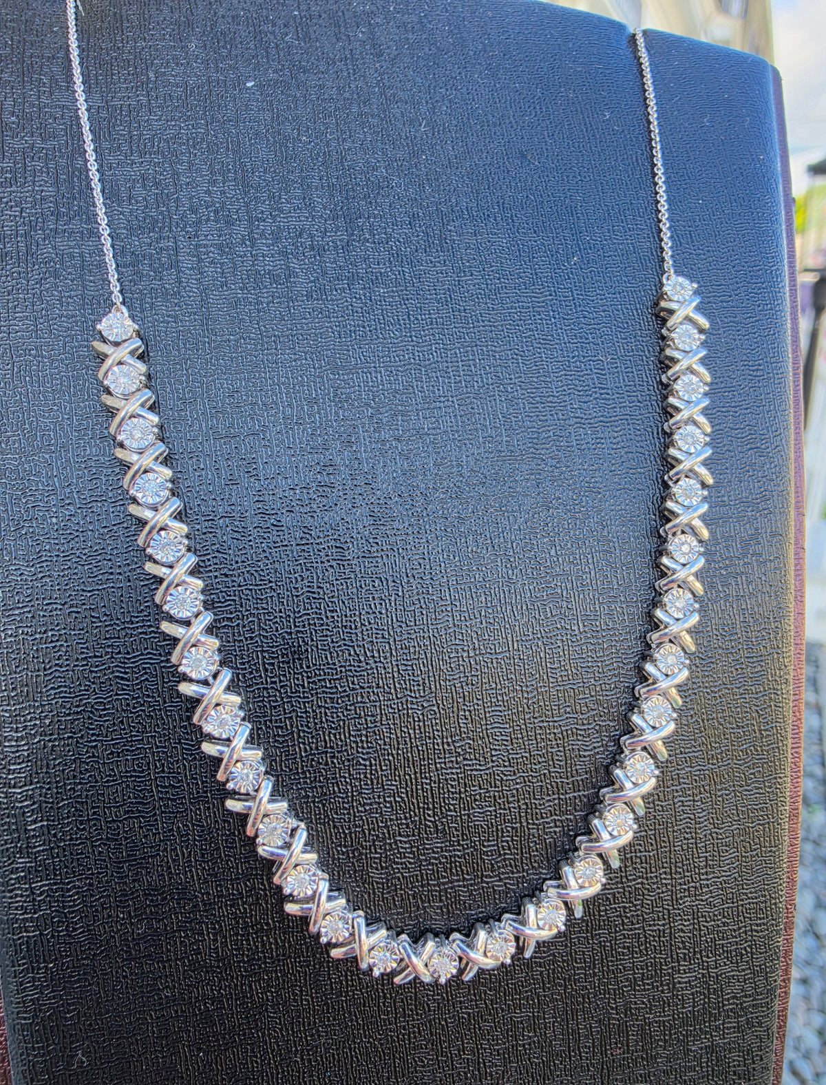 925 Sterling Silver XOXO Hugs & Kisses Natural Diamond Tennis Chain Necklace
